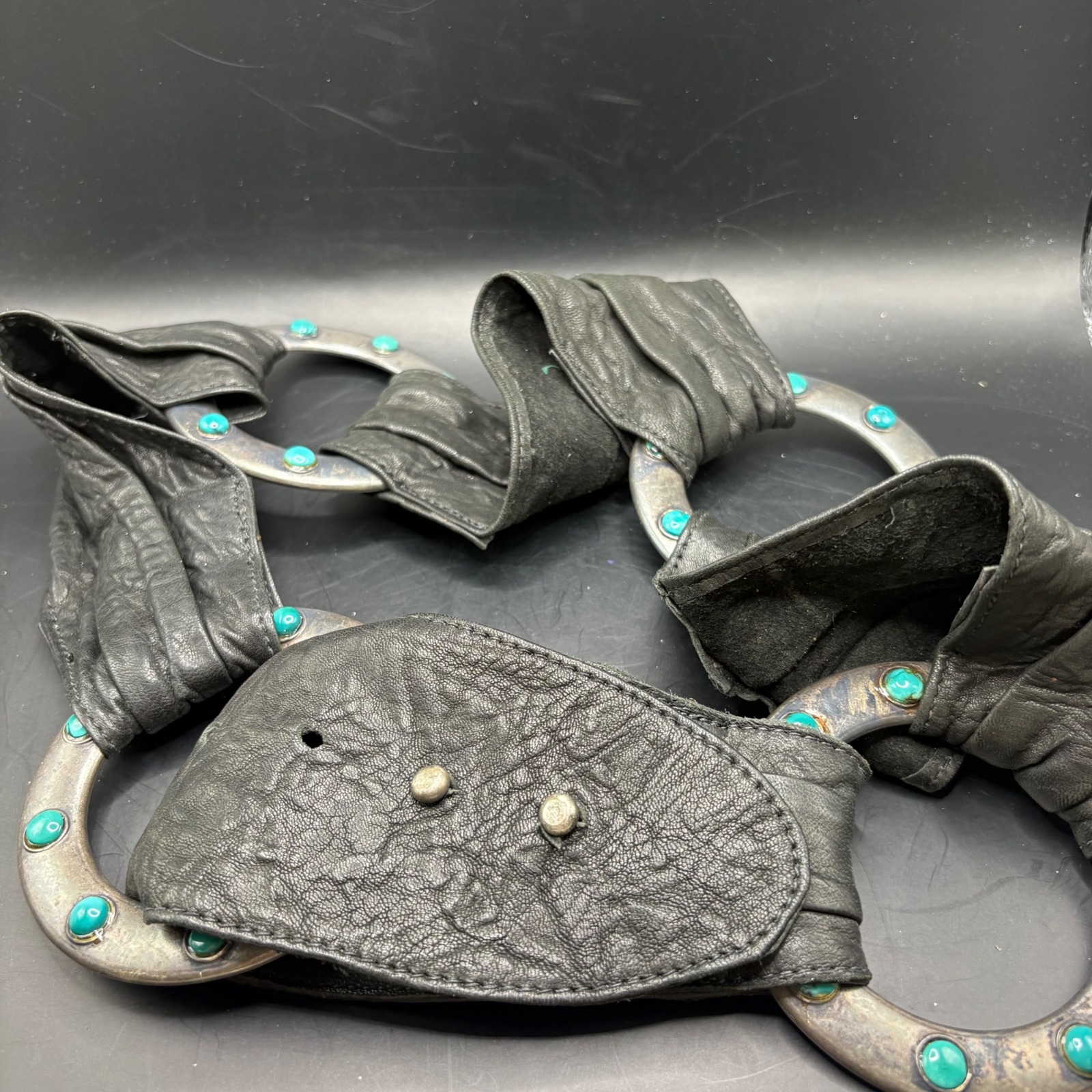 Streets Ahead Leather Belt Turquoise Studded Silver Rings Adjustable Fashion