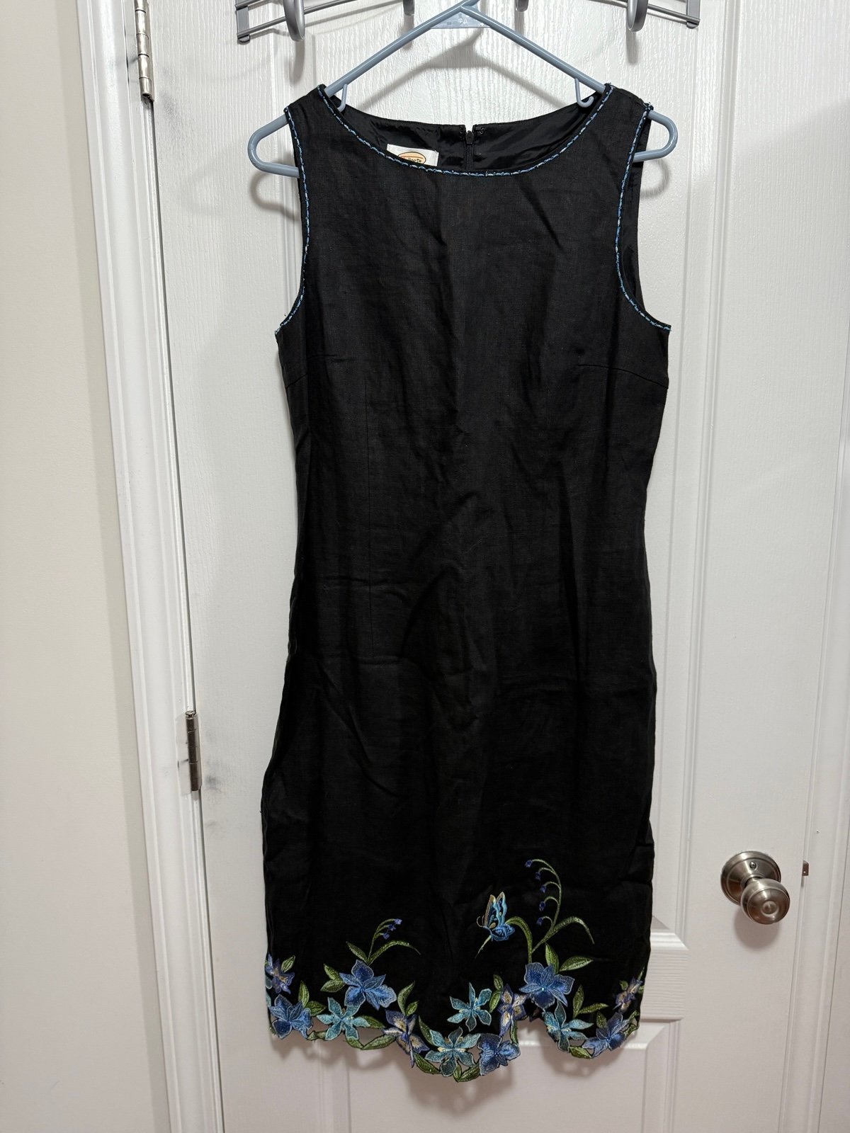 Talbots Vintage sleeveless Sheath Dress Linen Womens 10 Embroidered Bead Floral