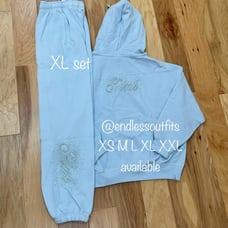 VS PINK BLING SWEATPANTS OUTFIT & FULL ZIP HOODIE LIGHT HYDRANGEA BLUE XL