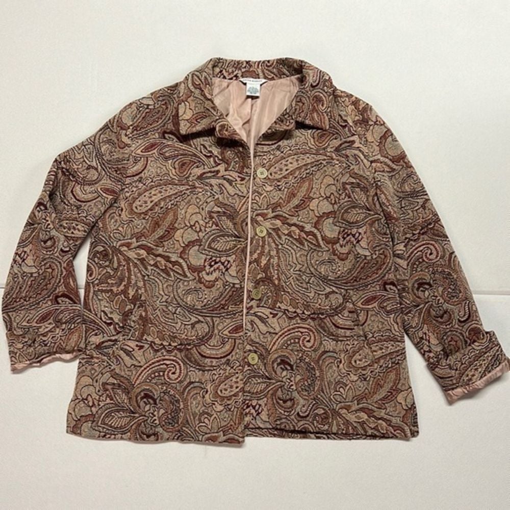 Vtg Laura Ashley Tapestry Jacket with Paisley and Fauna Print L