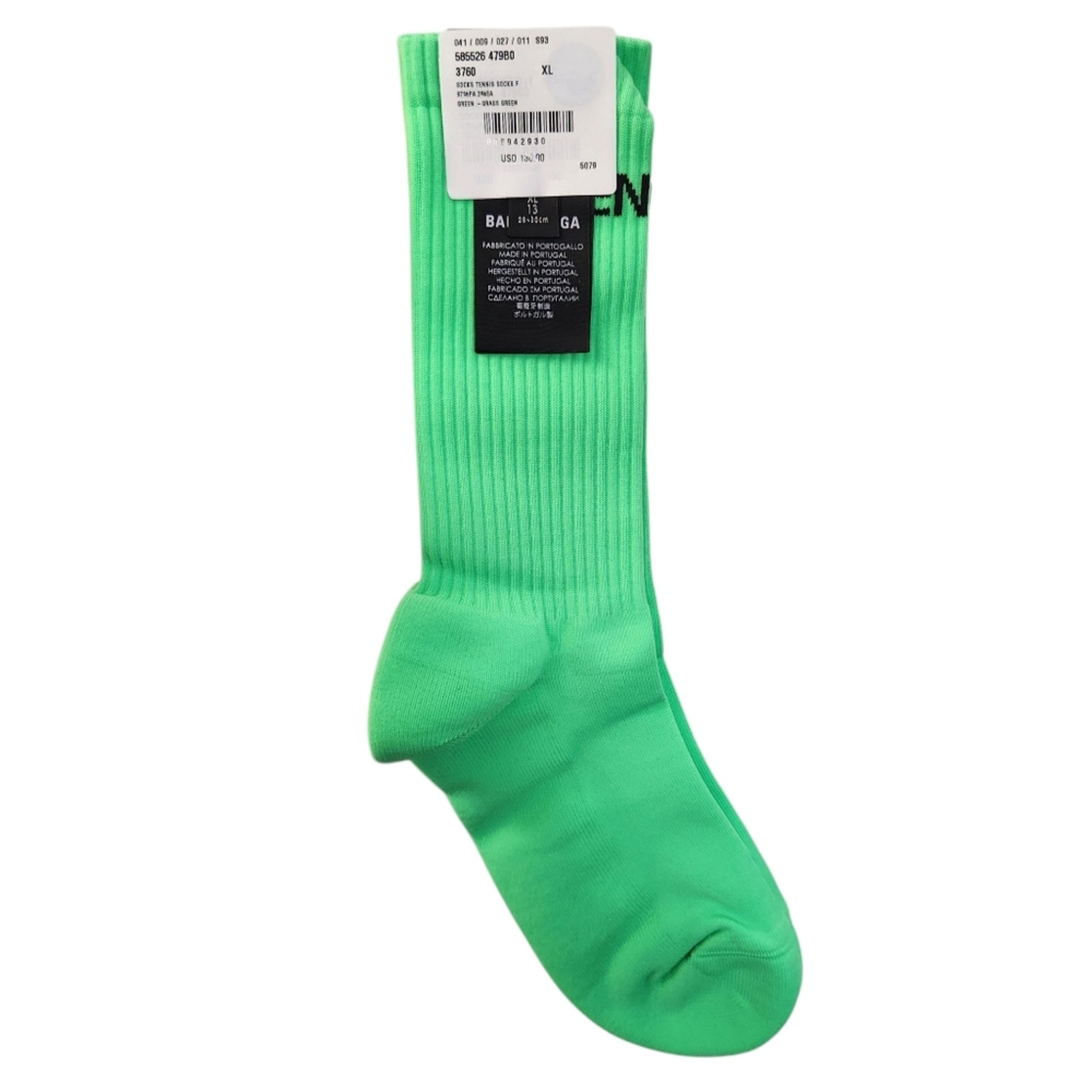 Authentic BALENCIAGA Logo Neon Green Long Socks XL Luxury Unisex