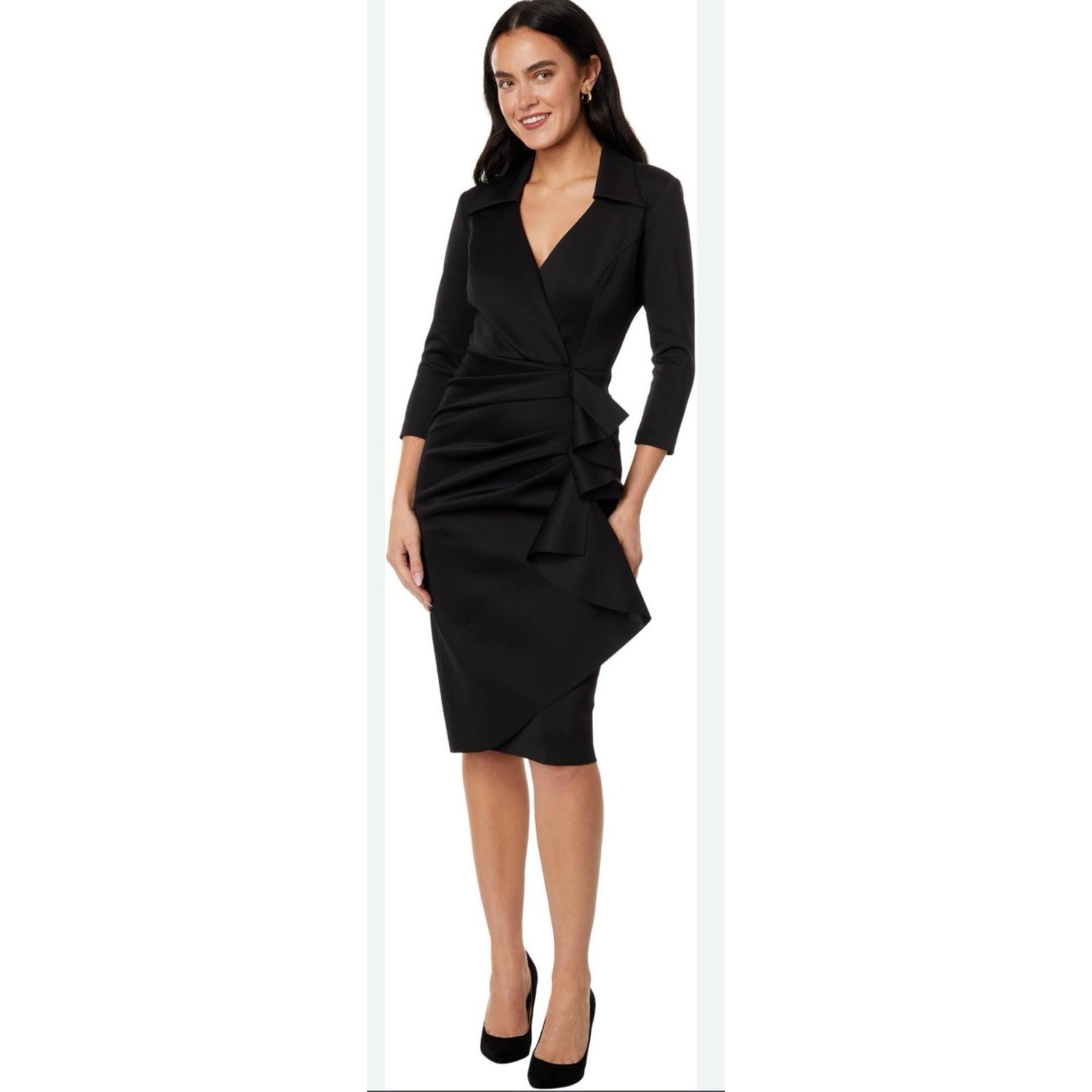 Xscape Xscape Short Scuba Collar Side Ruffle Style 5636X Black Size 16 Cocktail