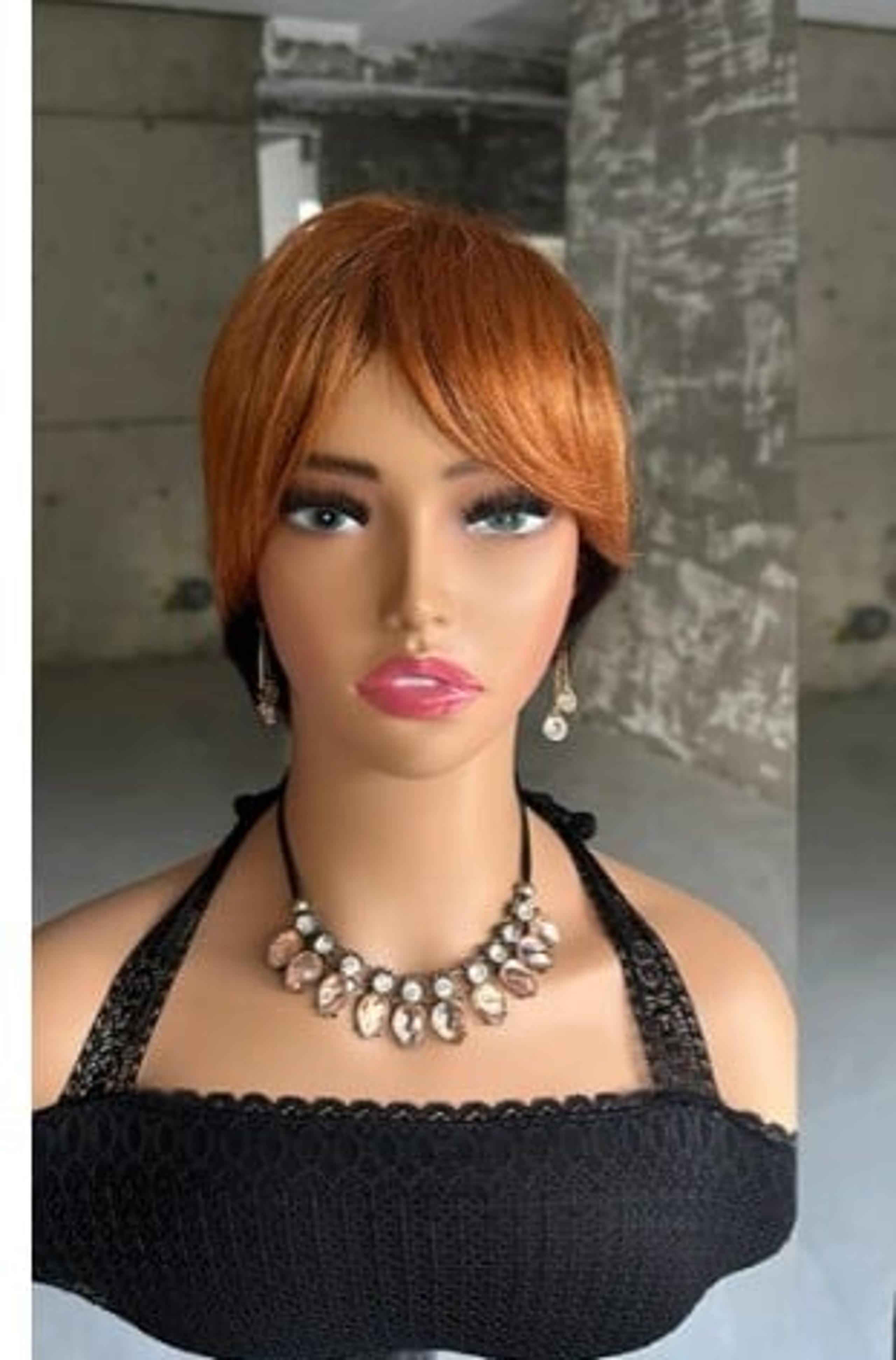 Ombre 1B/30 Pixie cut real human Hair Wig with Bang