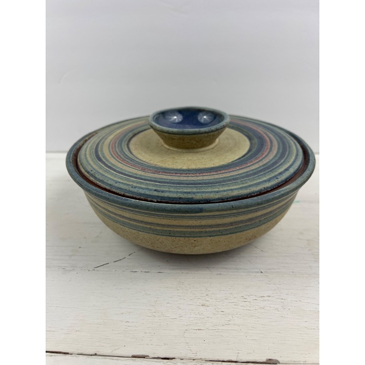 Vintage Glazed Terra Cotta Serving Bowl With Lid, Circa 1970's