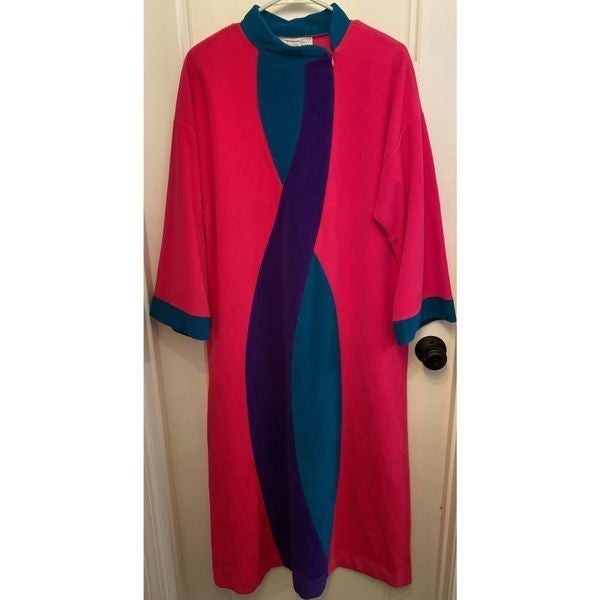 Vintage Retro Mod Vanity Fair Zip Robe Housecoat Warm Velour Color Block M