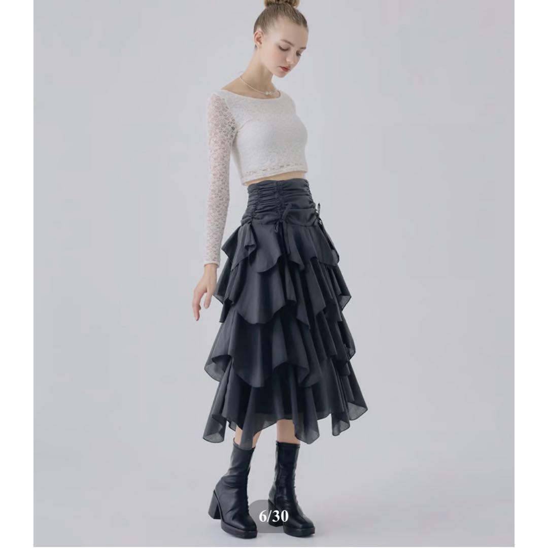 drawstring ribbon tiered skirt pants | Treat ür