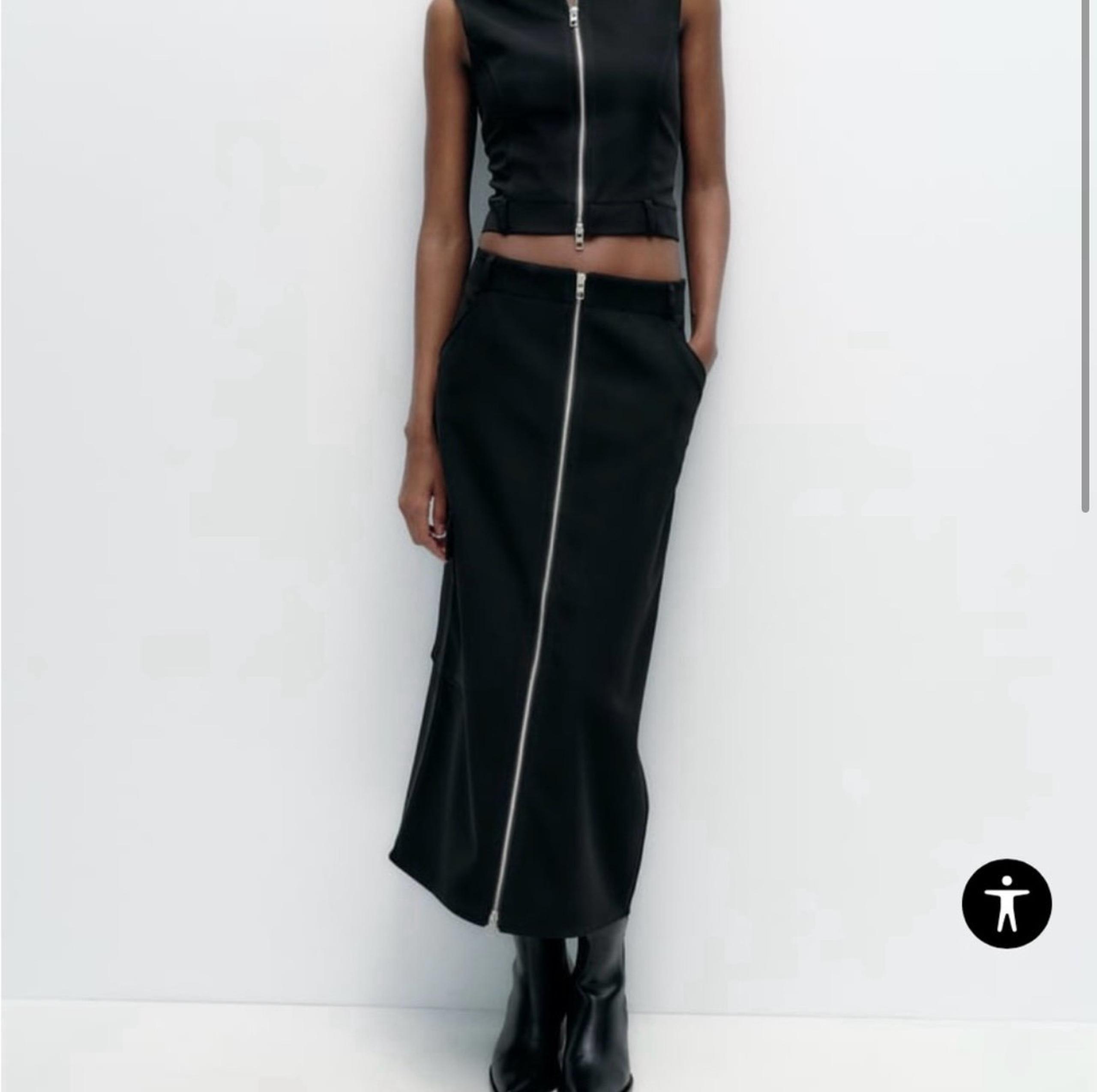 Zara Black Nylon Zipper Maxi Skirt