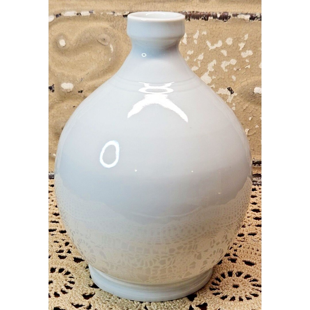 Signed J. Mitchell & Numbered Glossy Glazed Pottery Sake Tokkuri Bottle White