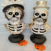 Set of 2 Halloween Couple Skeleton Statue Bust Figure Light-Up Gold White Mr Mrs
