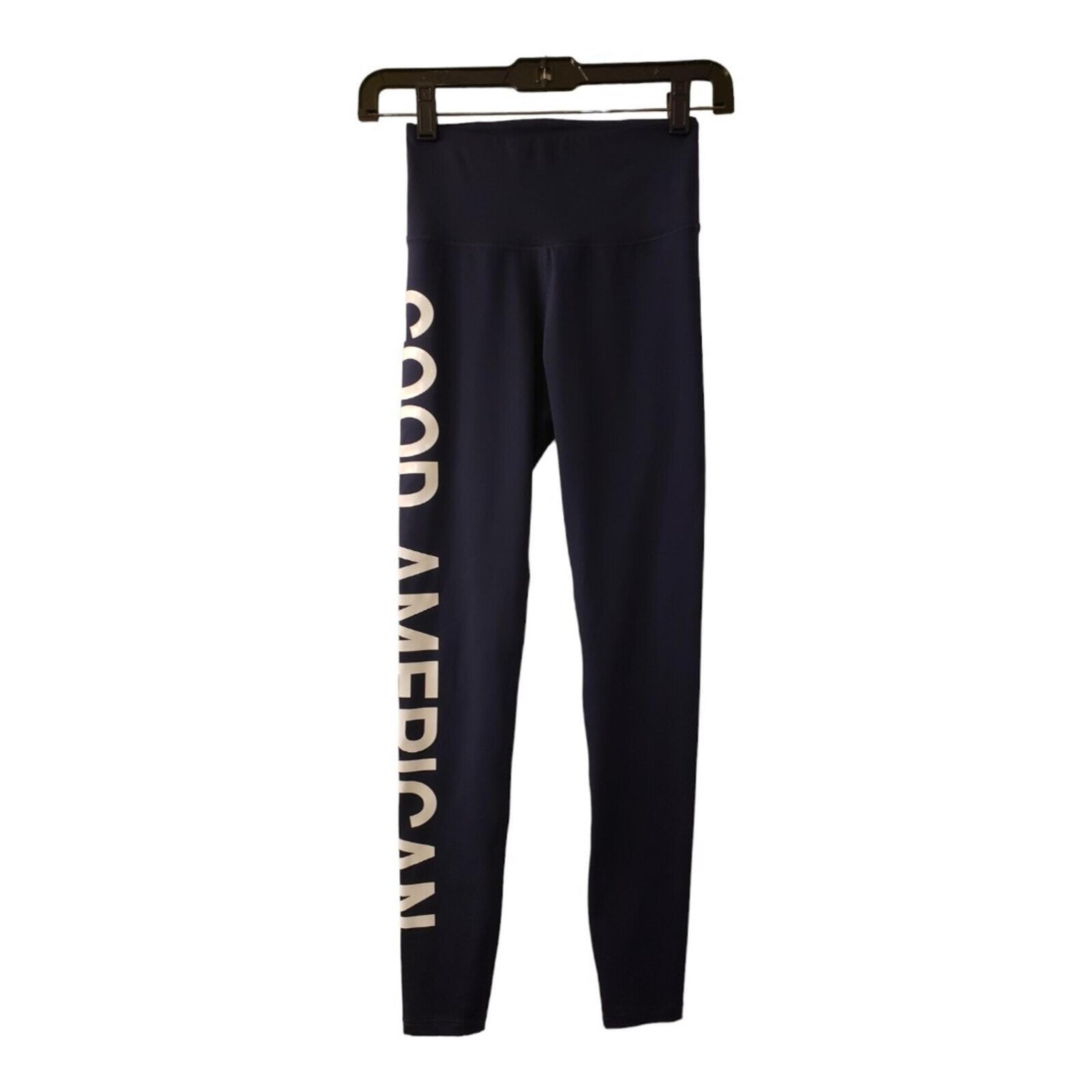 Good American Women’s Leggings Size 0 Navy White Logo Core Power Stretch Ankle