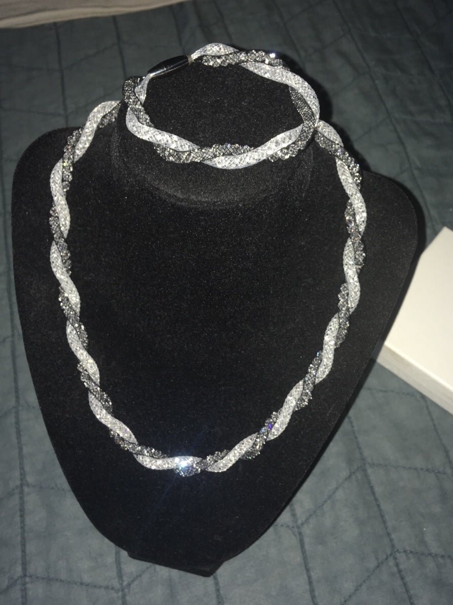 Black & White Woven mesh twisted magnetic Necklace & Bracelet set