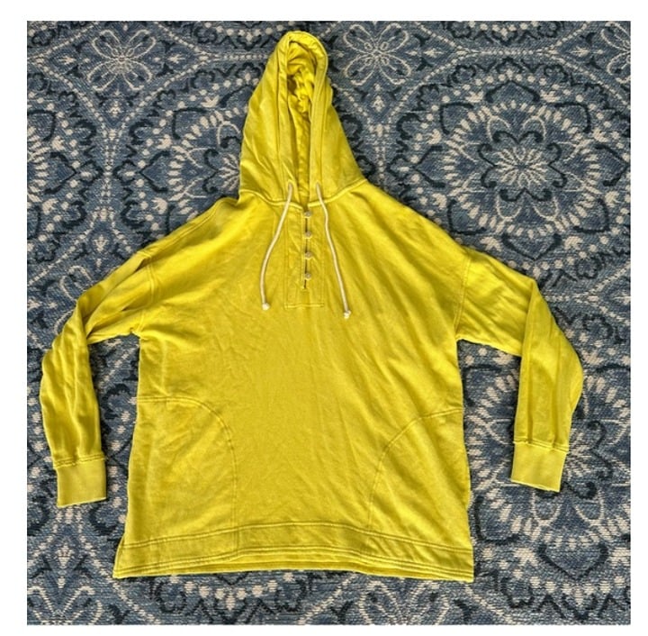 Aerie Bright Yellow Quarter Button Hoodie XS TP Beach Weekend Pullover