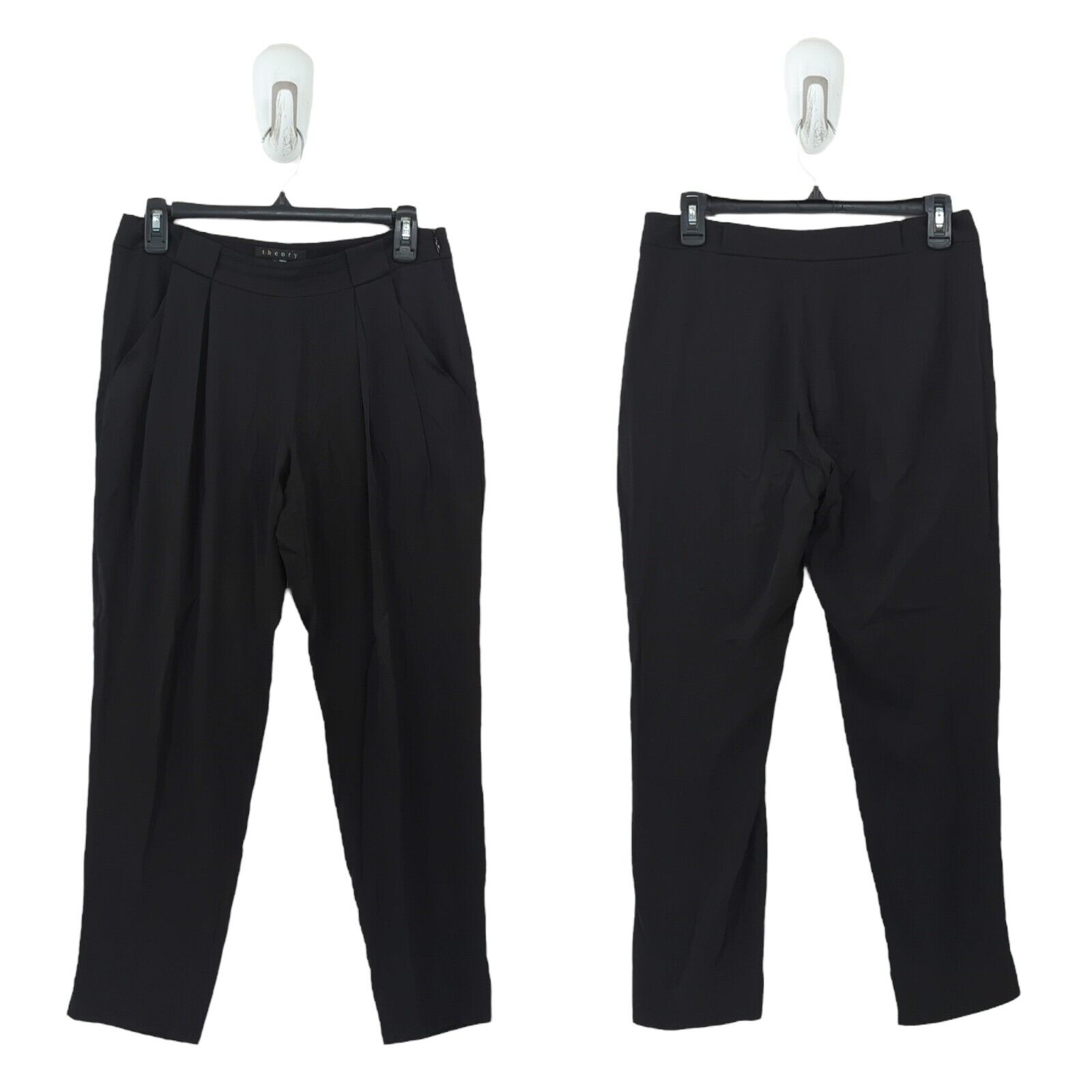 Theory Women 2 Kissan Lifestyle Trousers Pants Black Silk Georgette Draped Crop