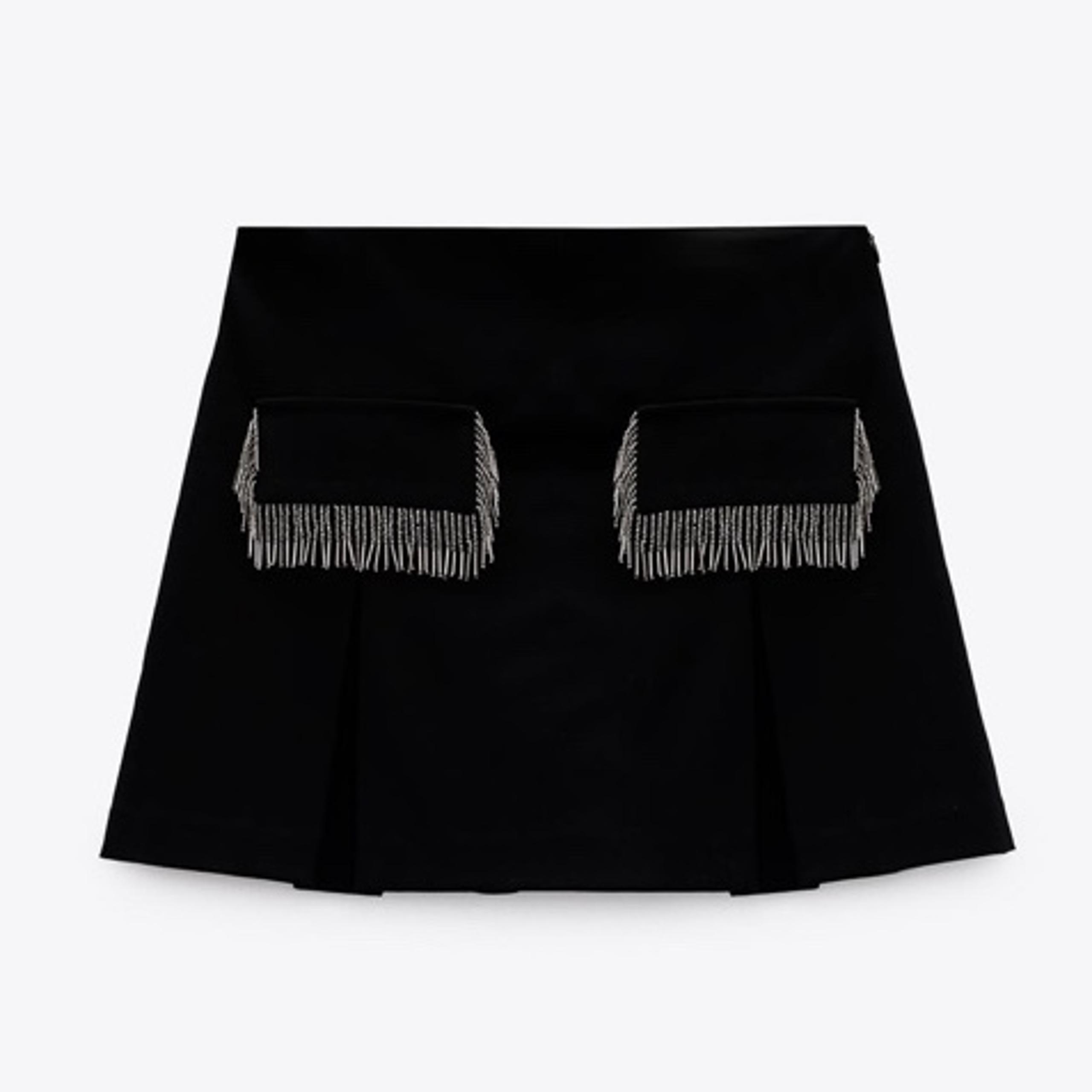 NWT Zara Women Beaded Feinge Fringed Skort Black Size XS