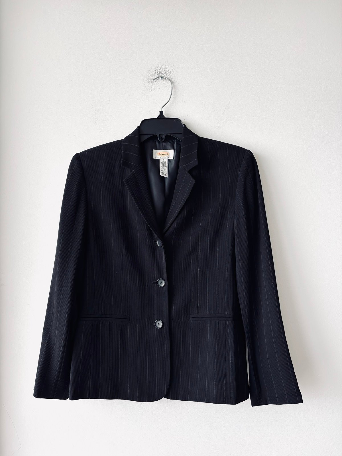 90s Talbots Blazer Black Pinstripe 3 Button Wool Blend Womens 4 Office Academia