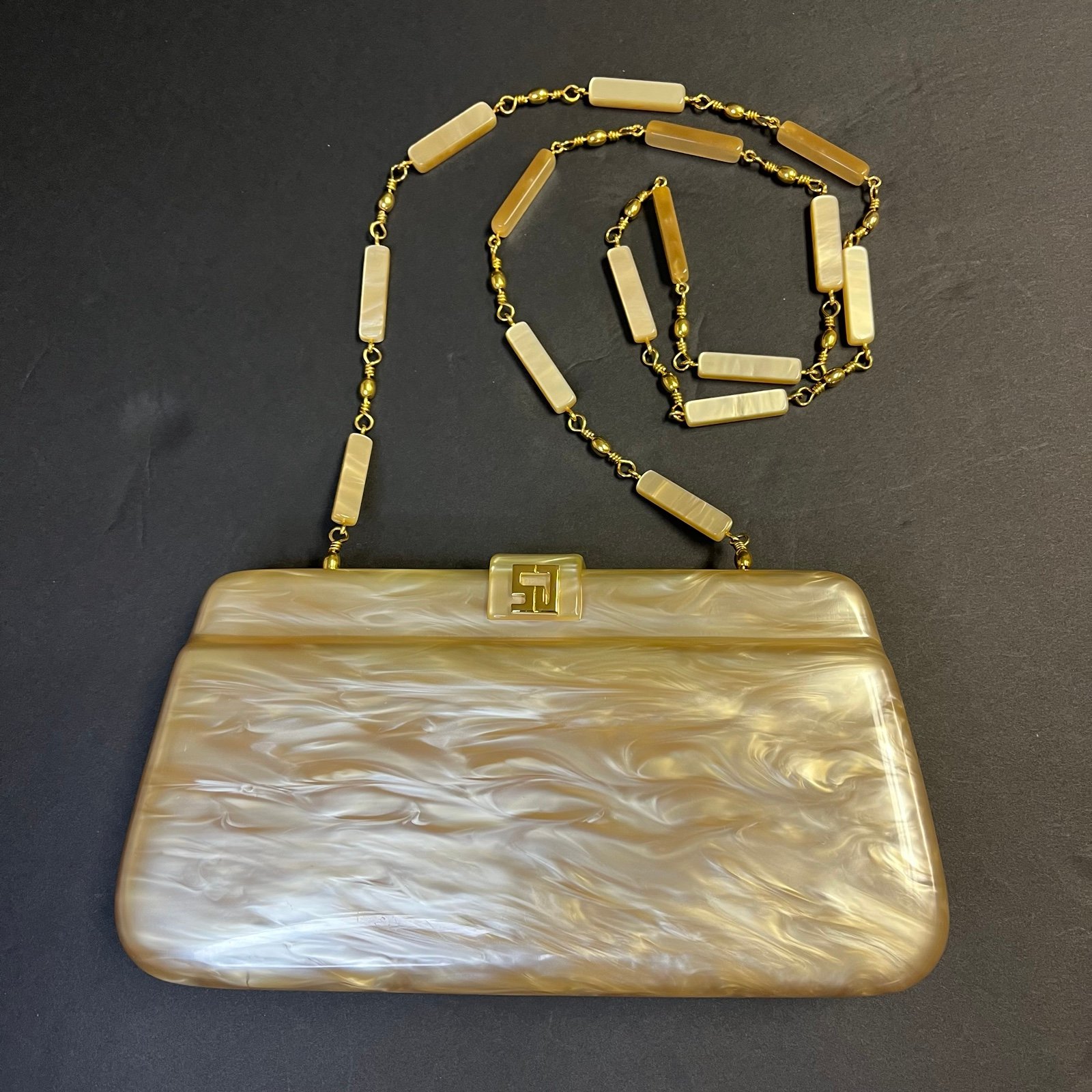 St. John (Italy) Pearlized Butterscotch Lucite Acrylic Clutch Shoulder Bag