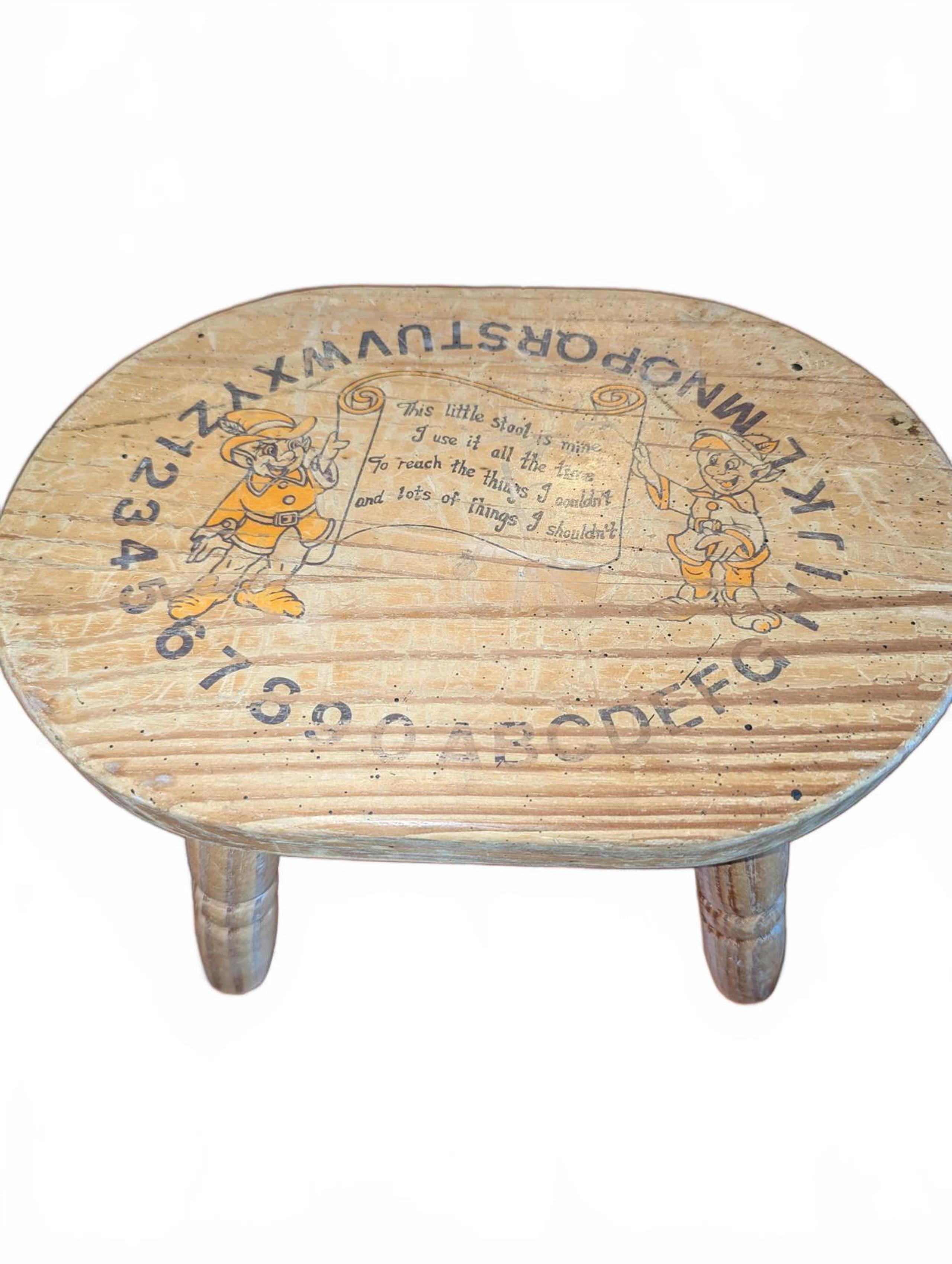 Vintage Wooden Alphabet Stool with Character Design