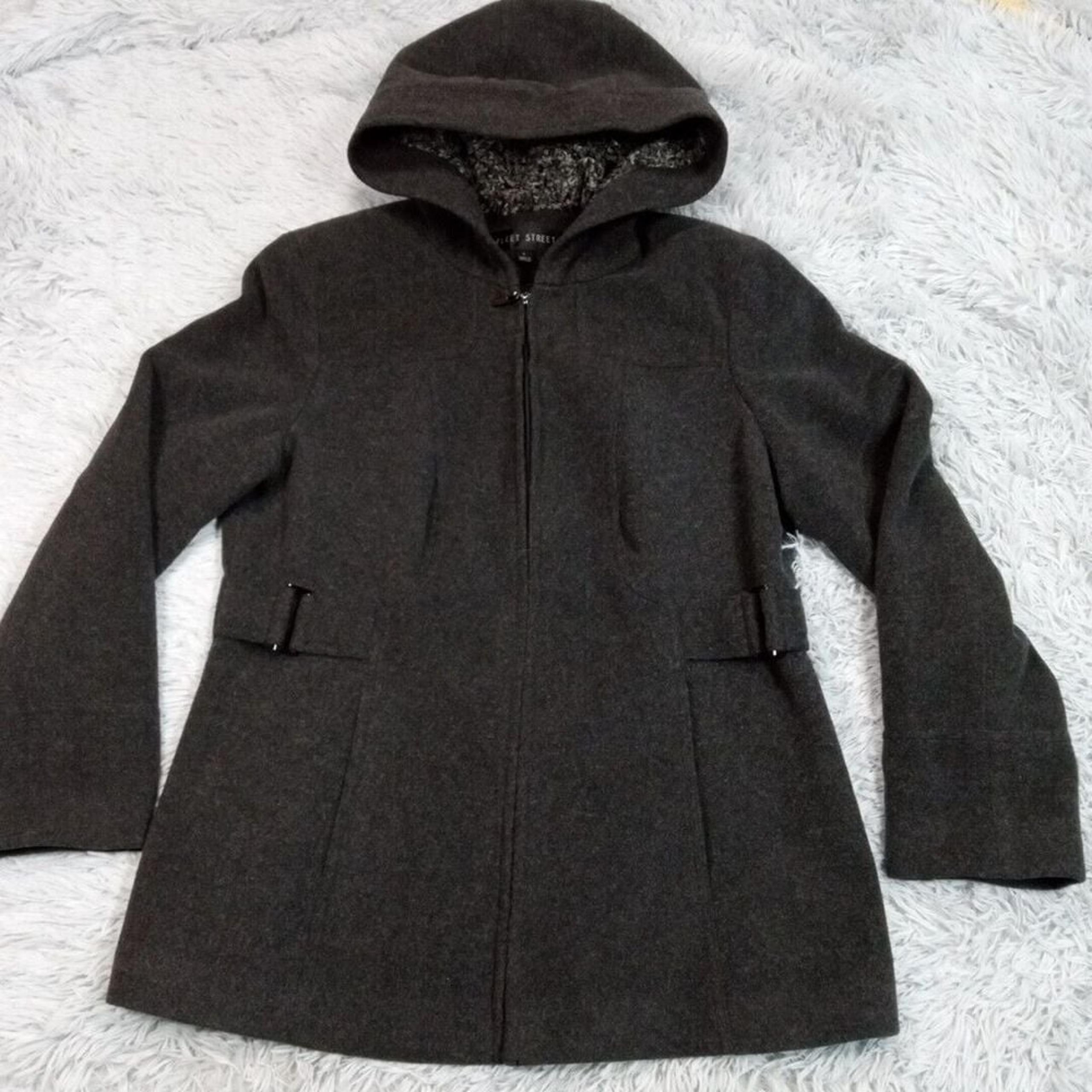Fleet Street Womens Jacket Gray L Wool Blend Hood Pockets Lined Coat Career