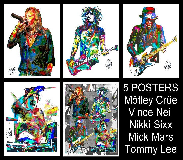 5 Rock Posters Motley Crue Vince Neil Nikki Sixx Mick Mars Tommy Lee 18x24