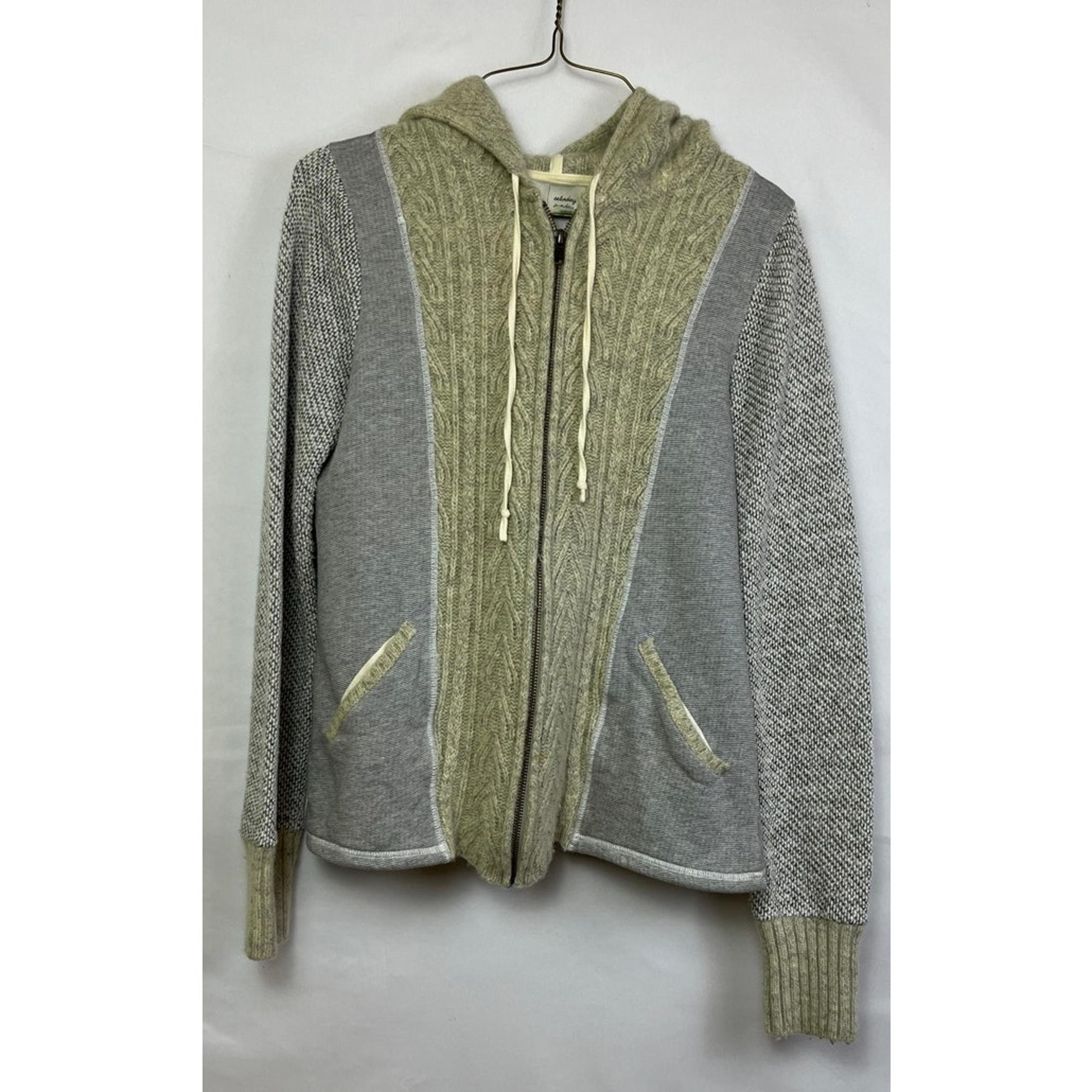Anthropologie Women's Med Gray Long Sleeve Zip Front Hooded Cardigan Sweater