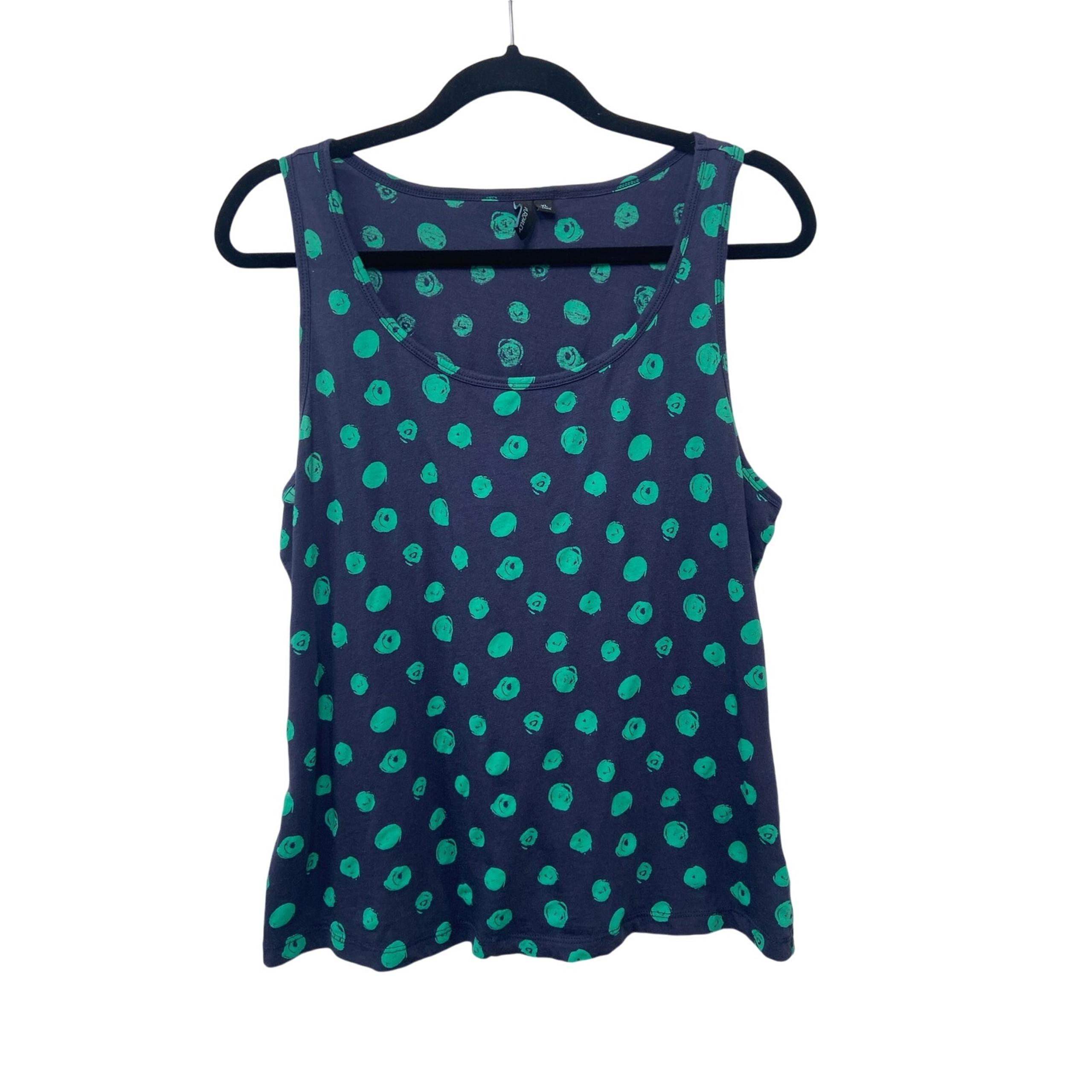 Cynthia Rowley Polka Dot Scoopneck Tank Top Pullover Navy Blue Women's Size XL