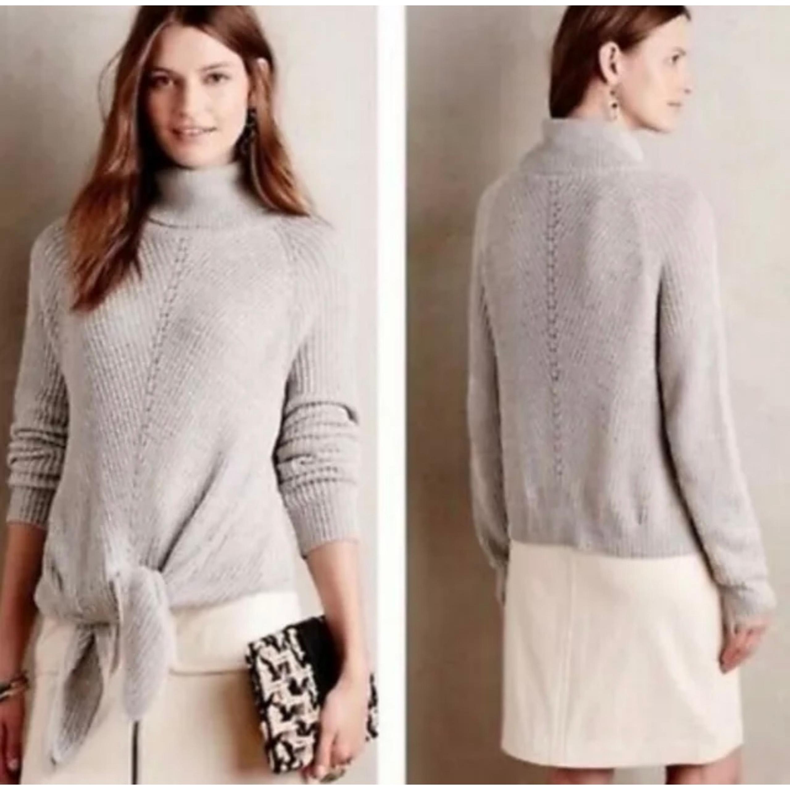 Moth Anthropologie Women's Gray Cowl Neck Knit Tie Front Sweater Size Medium