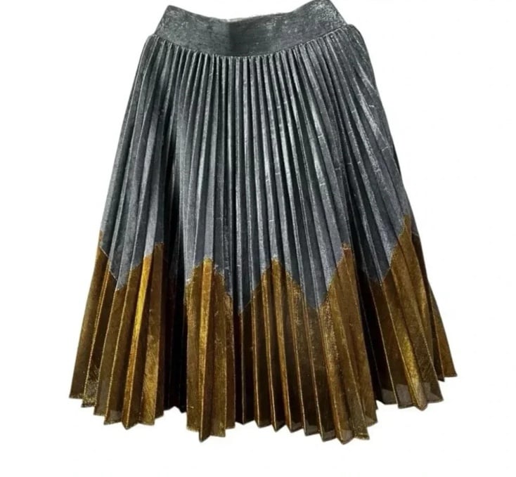 Anthropologie HD In Paris Skirt XS Accordian Pleats Copper Metallic Art Deco
