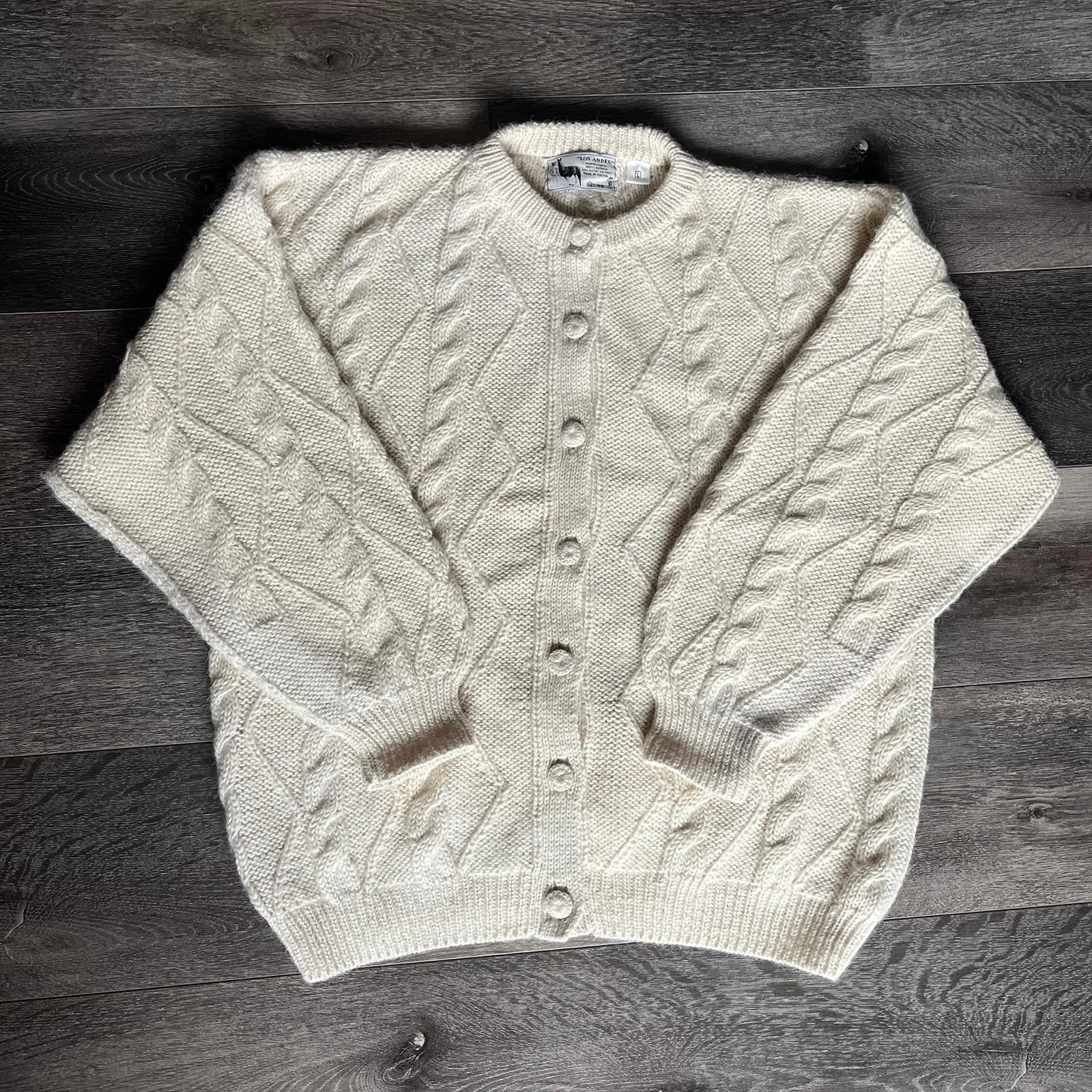 Vintage Los Andes 100% Alpaca Wool Handicrafts Button Up Sweater 1980s