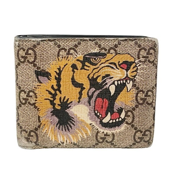 Gucci Wallet Beige GG Supreme Signature Canvas Tiger Print