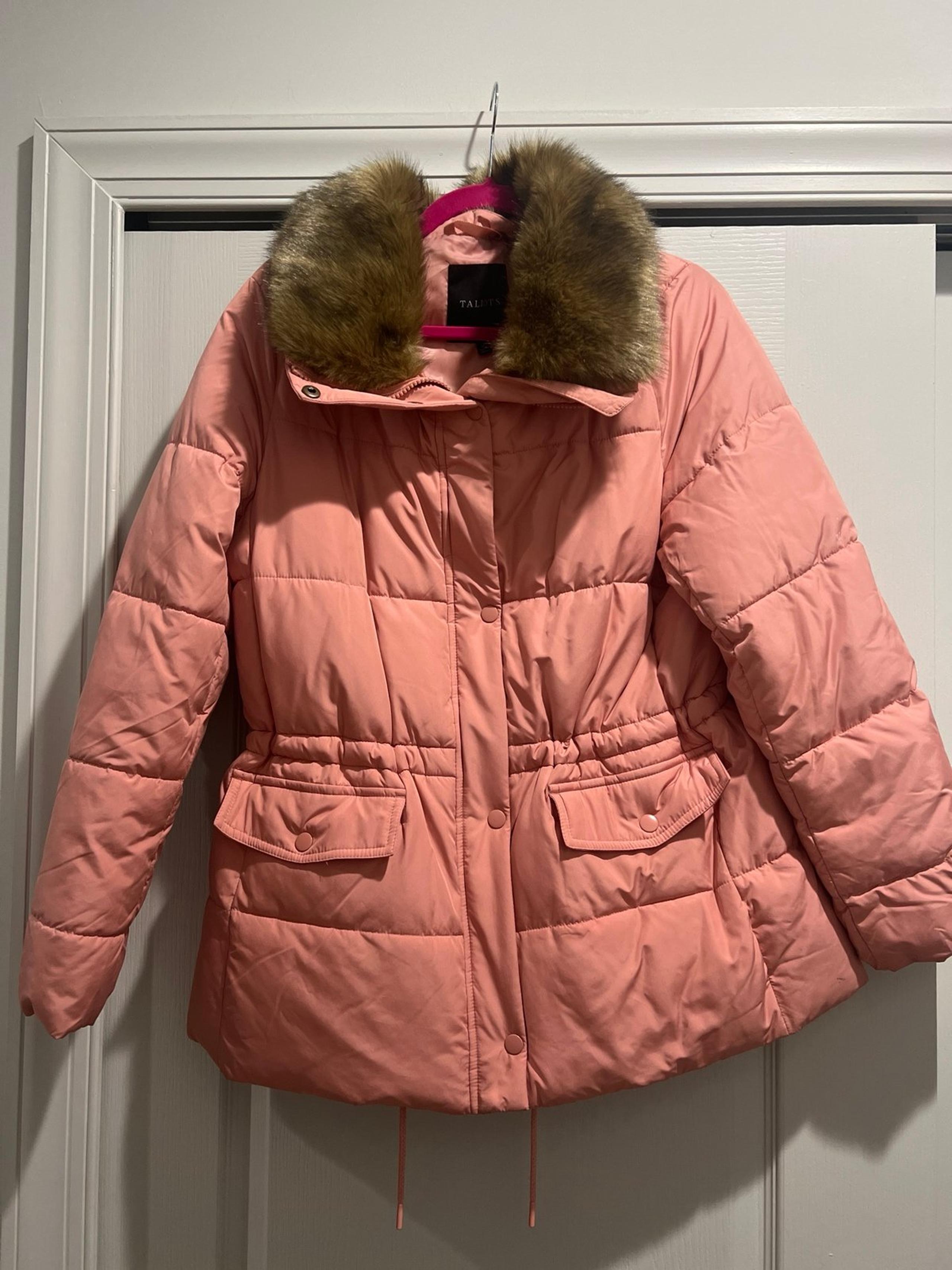 Talbots Puffer Coat Fur Collar Medium Rose Cinched Waist