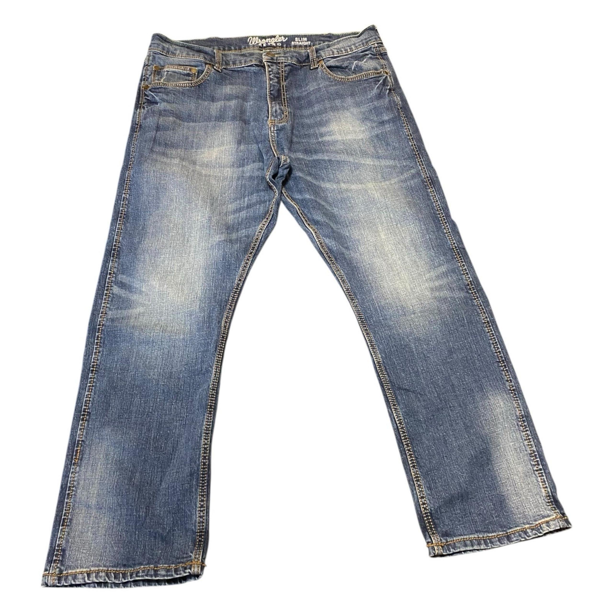 Retro Men Pant 38x30 Slim Straight 10WLT88BZ Blue Jean 99% Cotton - Wrangler
