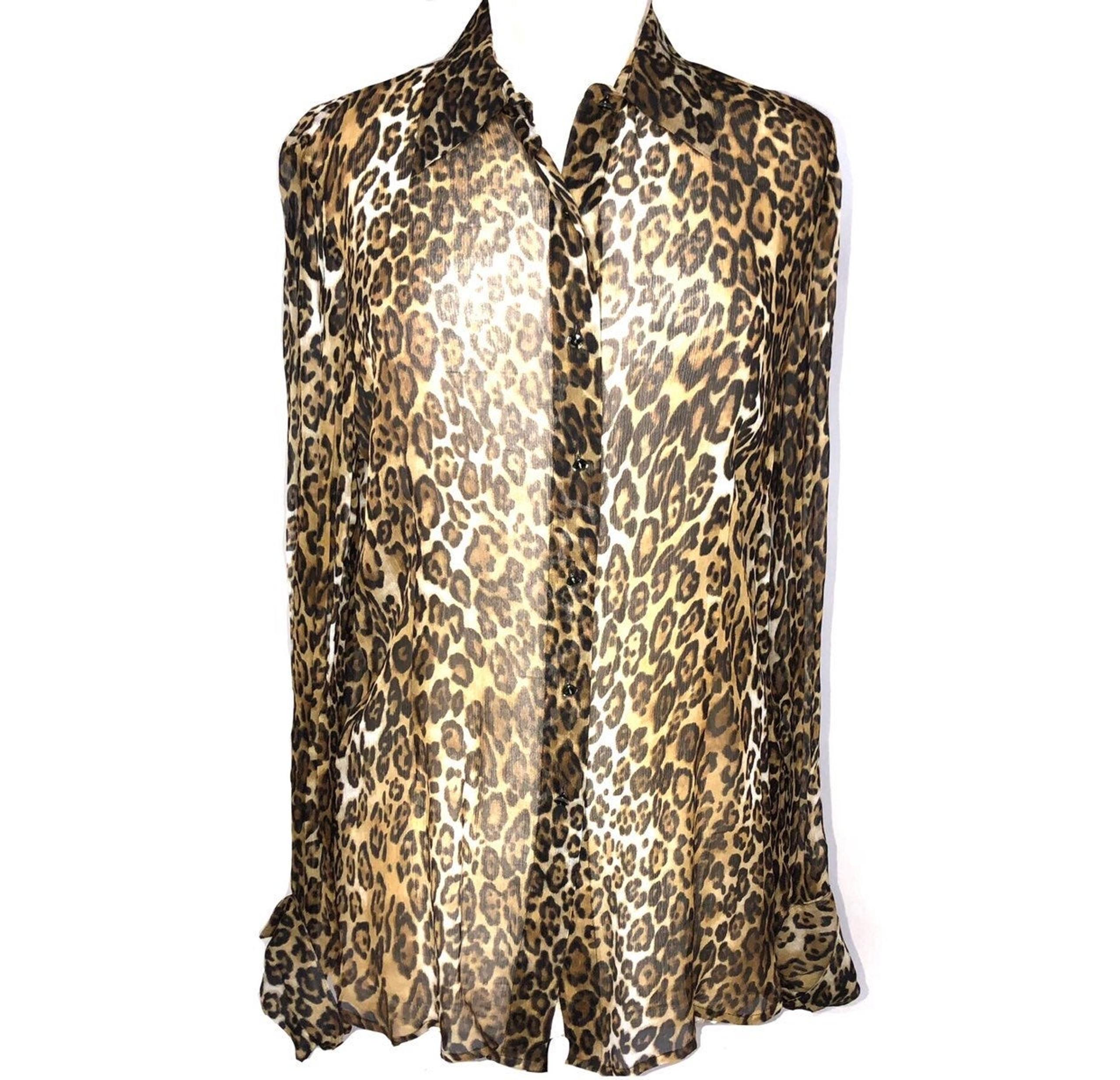 PAMELA DENNIS LEOPARD PRINT MESH BLOUSE