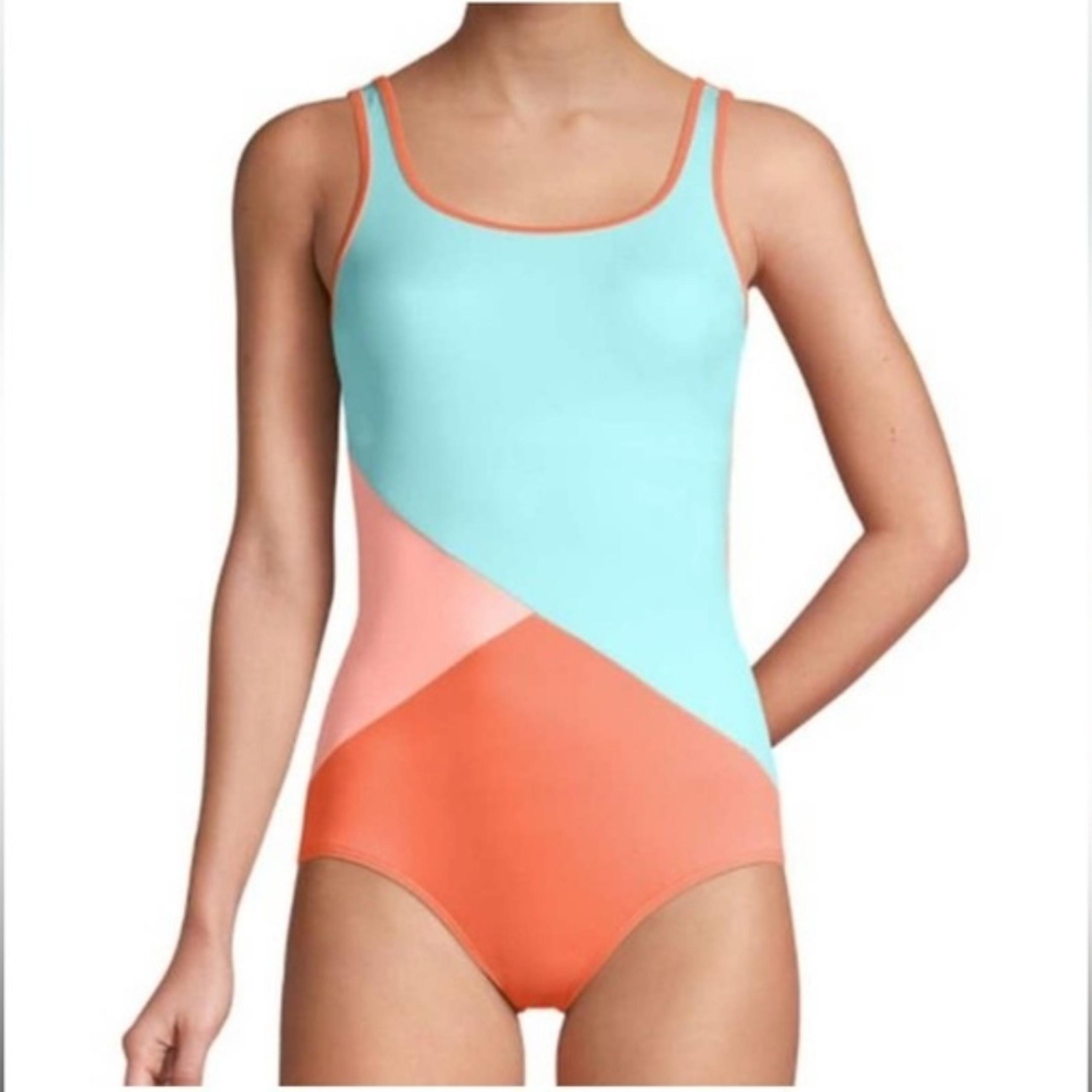 NWT Lands End Swimsuit One Piece Colorblock Chlorine Resistant Size 10 Petite