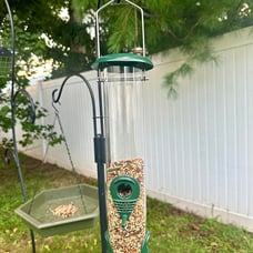 Gray Bunny Metal Bird Feeders for Outdoors Hanging, 6-Port Metal Bird Feeder Tub