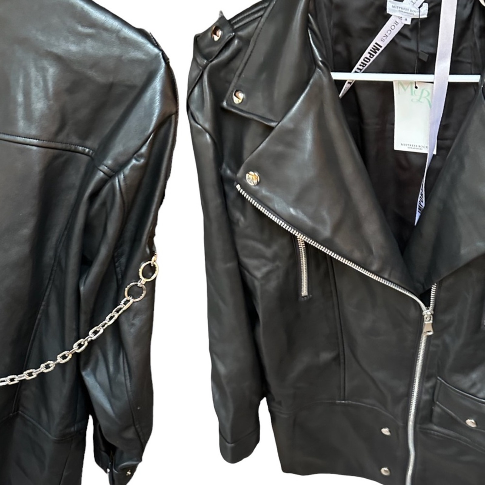 NWT Mistress Rocks House of CB vegan leather motorcycle jacket chain Size S