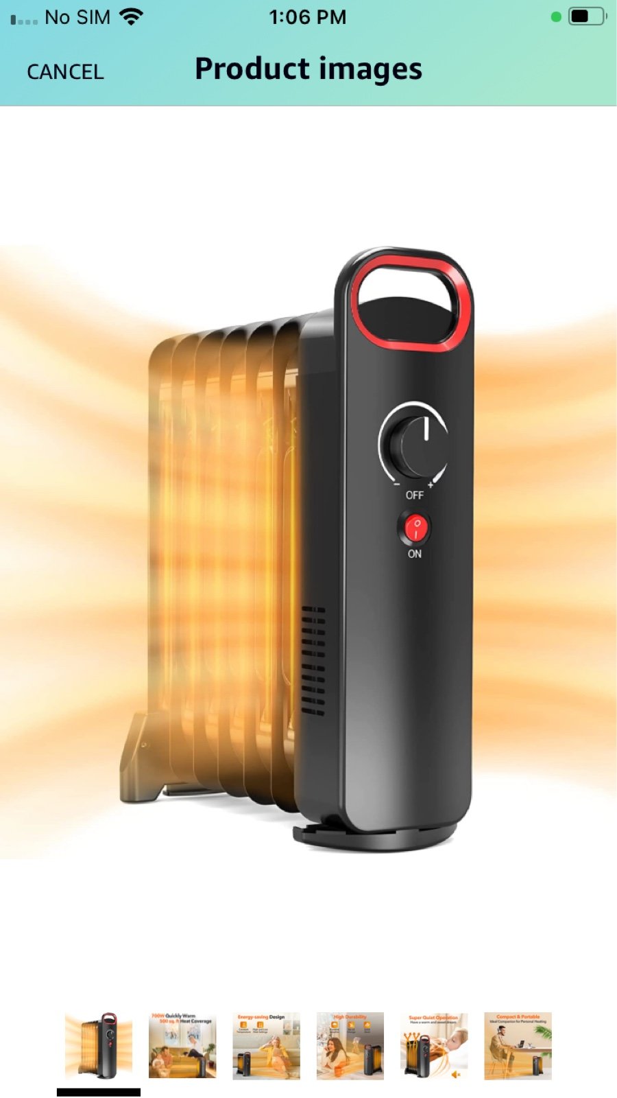 Oil Heater, 700W Oil-Filled Radiator Heater with Thermostat,