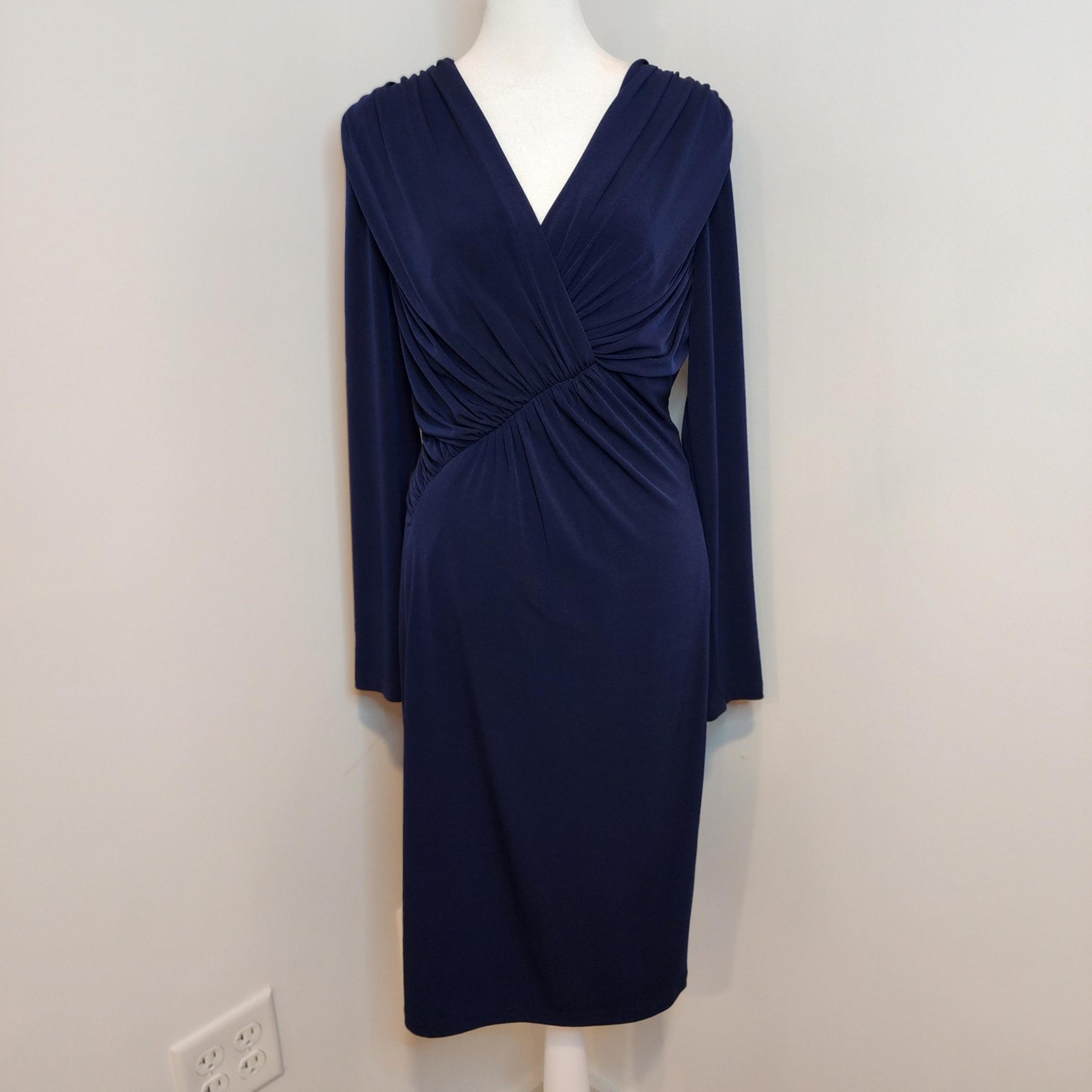 David Meister Women's 10 Navy Cocktail Dress Long Sleeve knee length