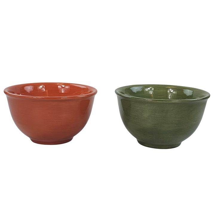 HandPainted Espana Dishwasher Safe Stoneware 2Pc Cereal Bowl Set Orange Green 6