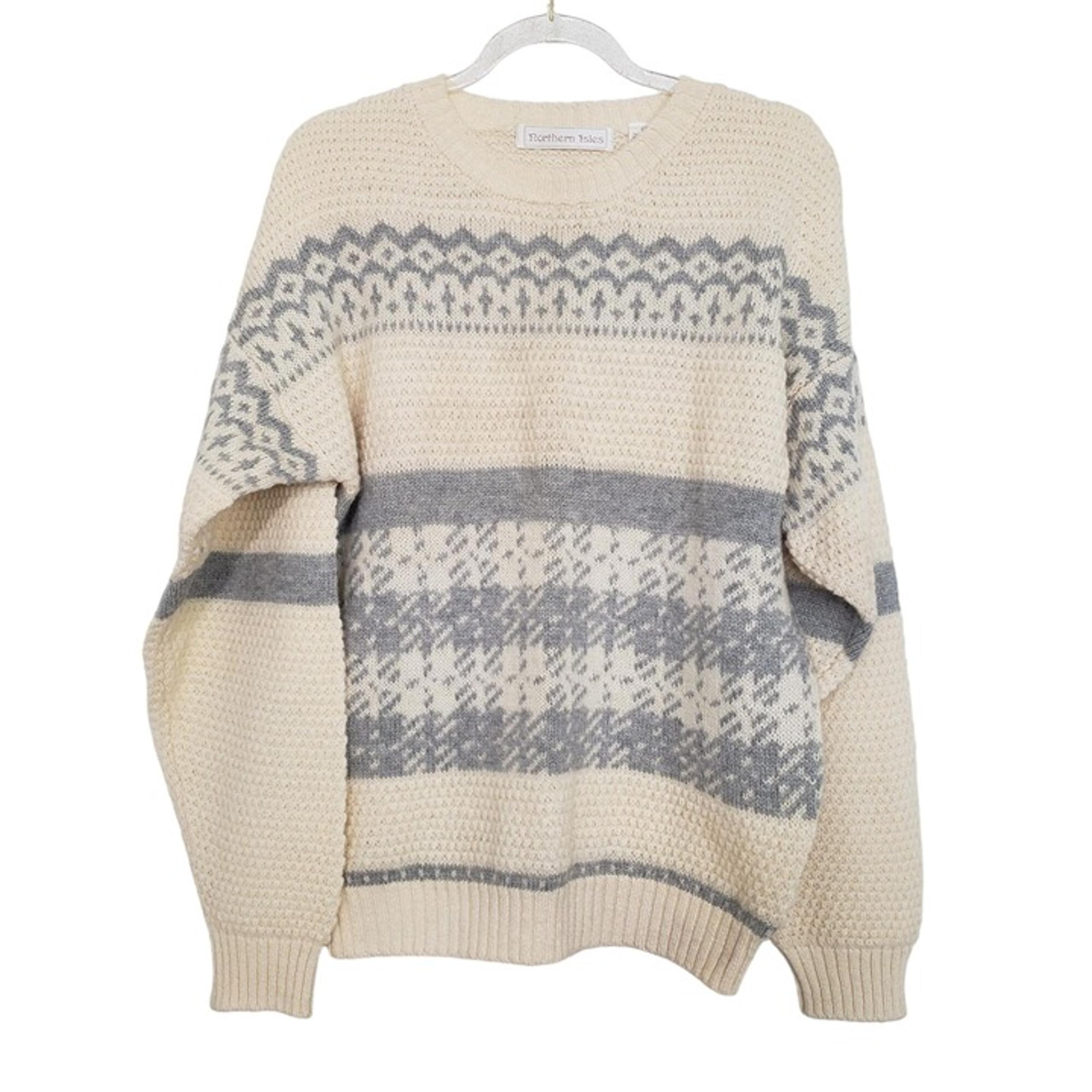 Vintage Northern Isles Sweater Fair Isle Wool Blend Cream Knit Womens Size Small
