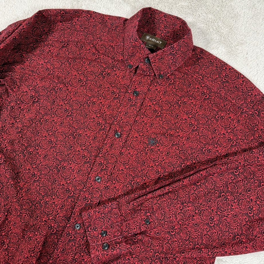 Ariat Shirt Mens Medium Red Paisley Long Sleeve Button Down Cowboy Western