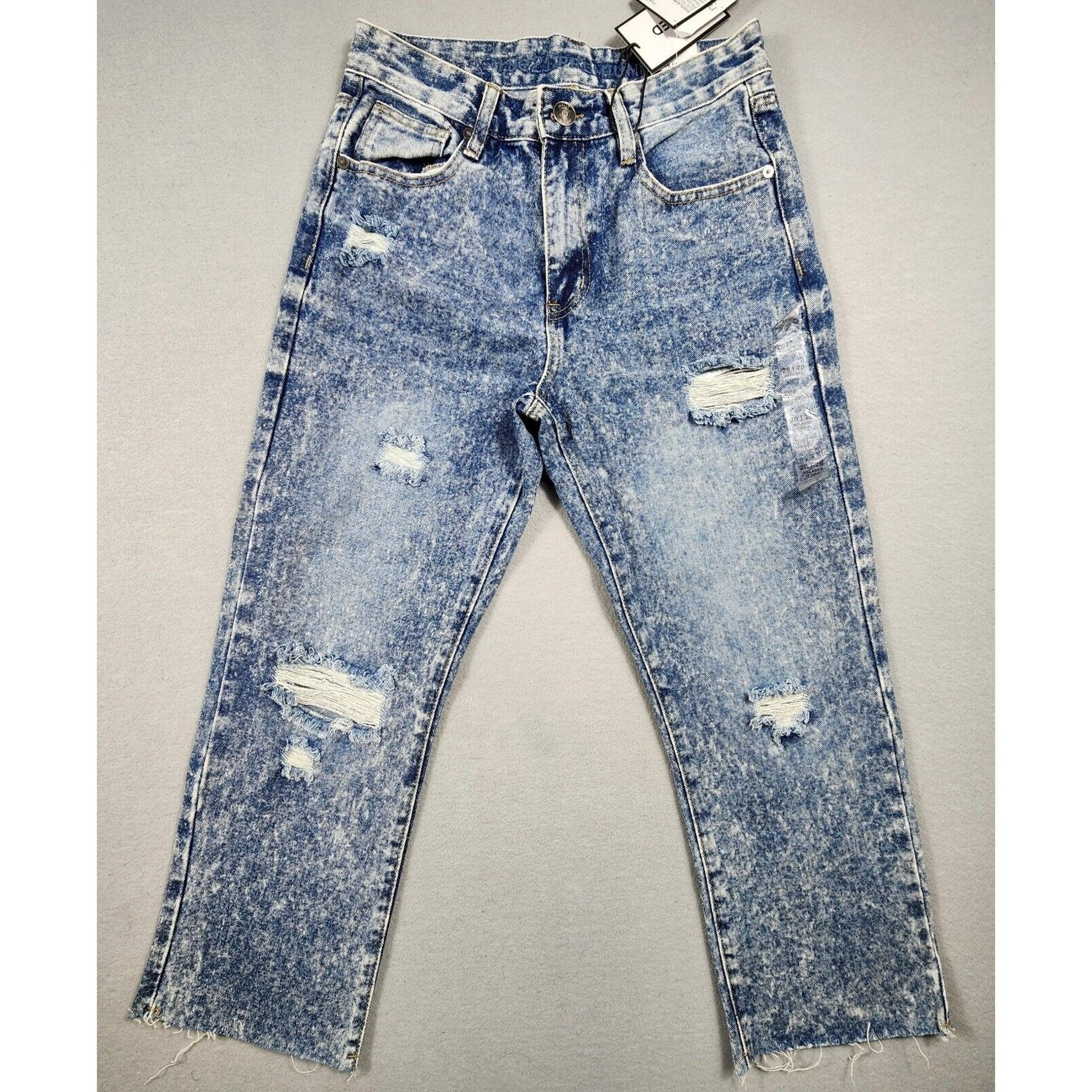 Relaxed Crop Jeans Acid Washed Distressed Cut Off Pants Mens Size 28x26