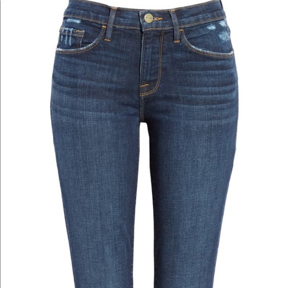 NWoT FRAME Le Skinny de Jeanne Wrigley Distressed Jeans Zip Stretch Blue Sz.27