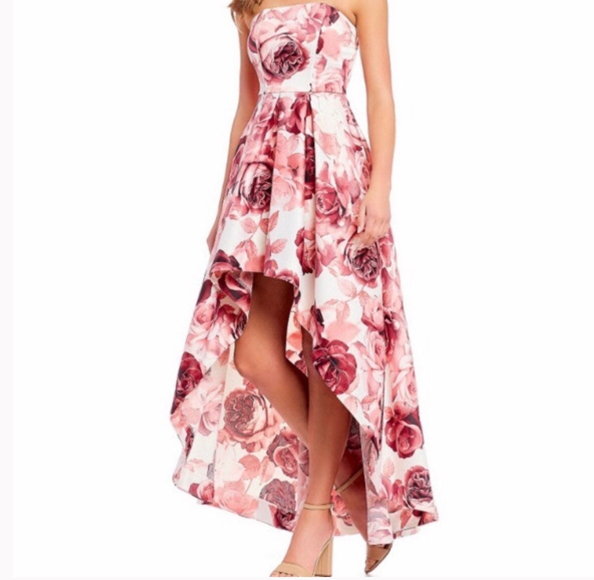 Floral High-Low Strapless Dress
