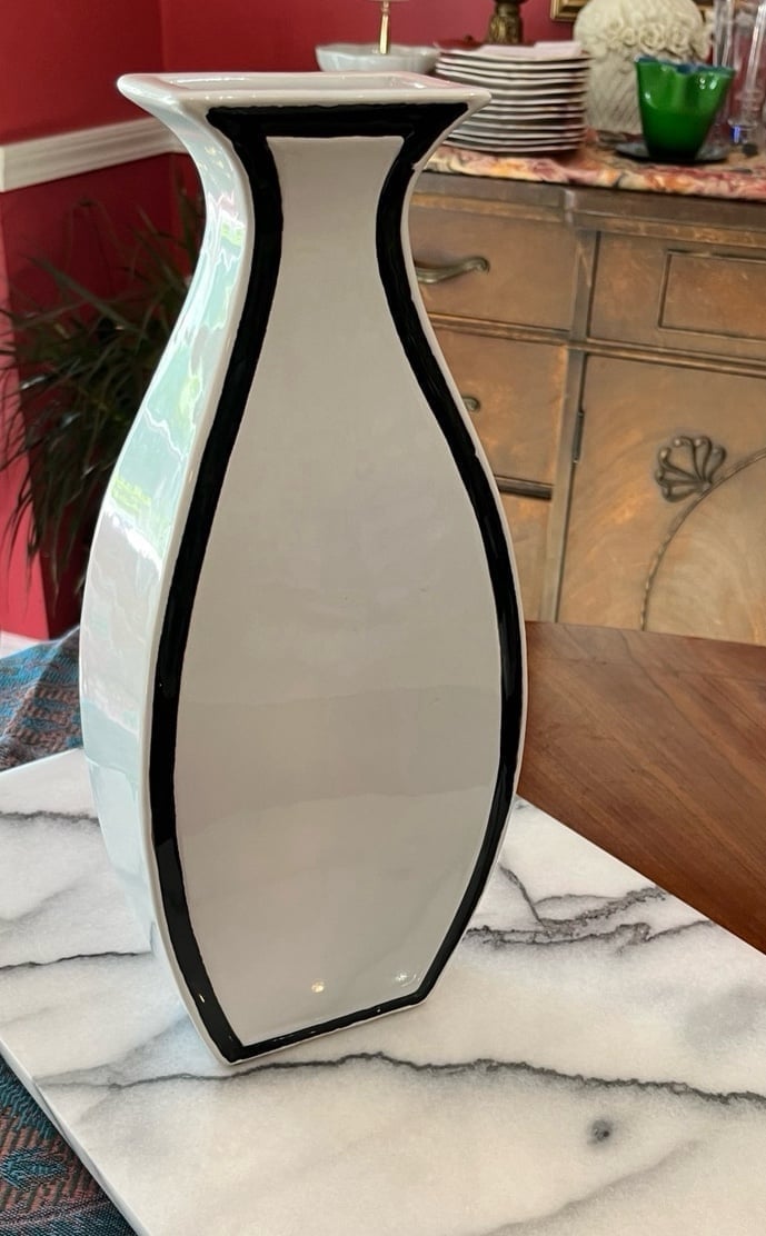 1990s Chora Mykonos Style Black & White Modern Silhouette Porcelain Vase