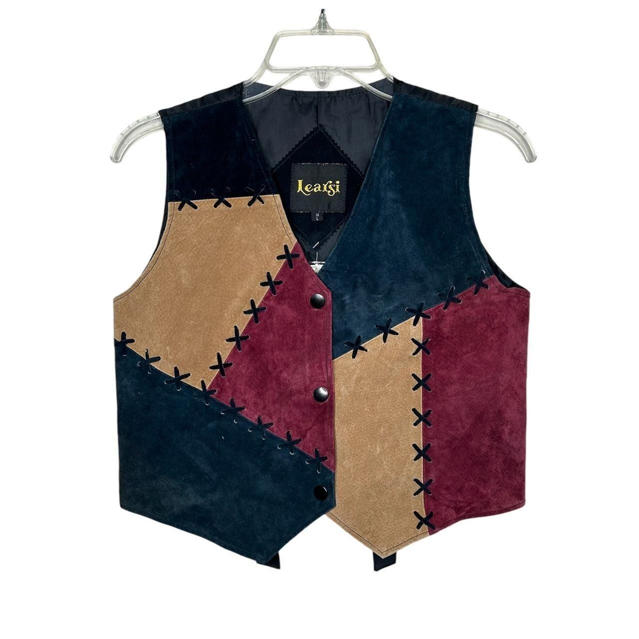 vintage new with tags suede Leather patchwork vest with suede