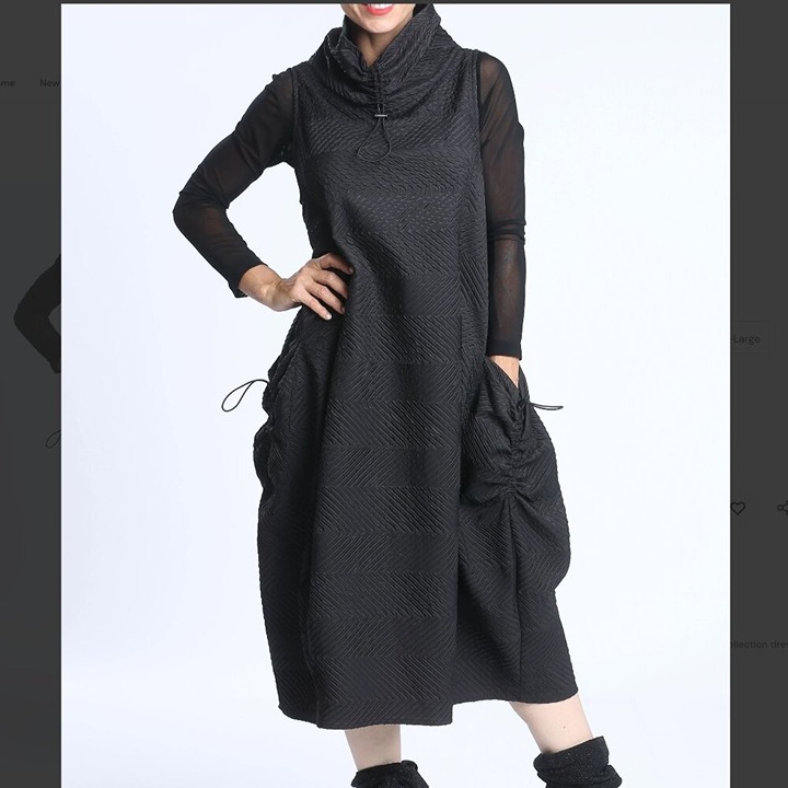 IC Collection Black Side Design Pocket Sleeveless Avant Garde Black Dress Large