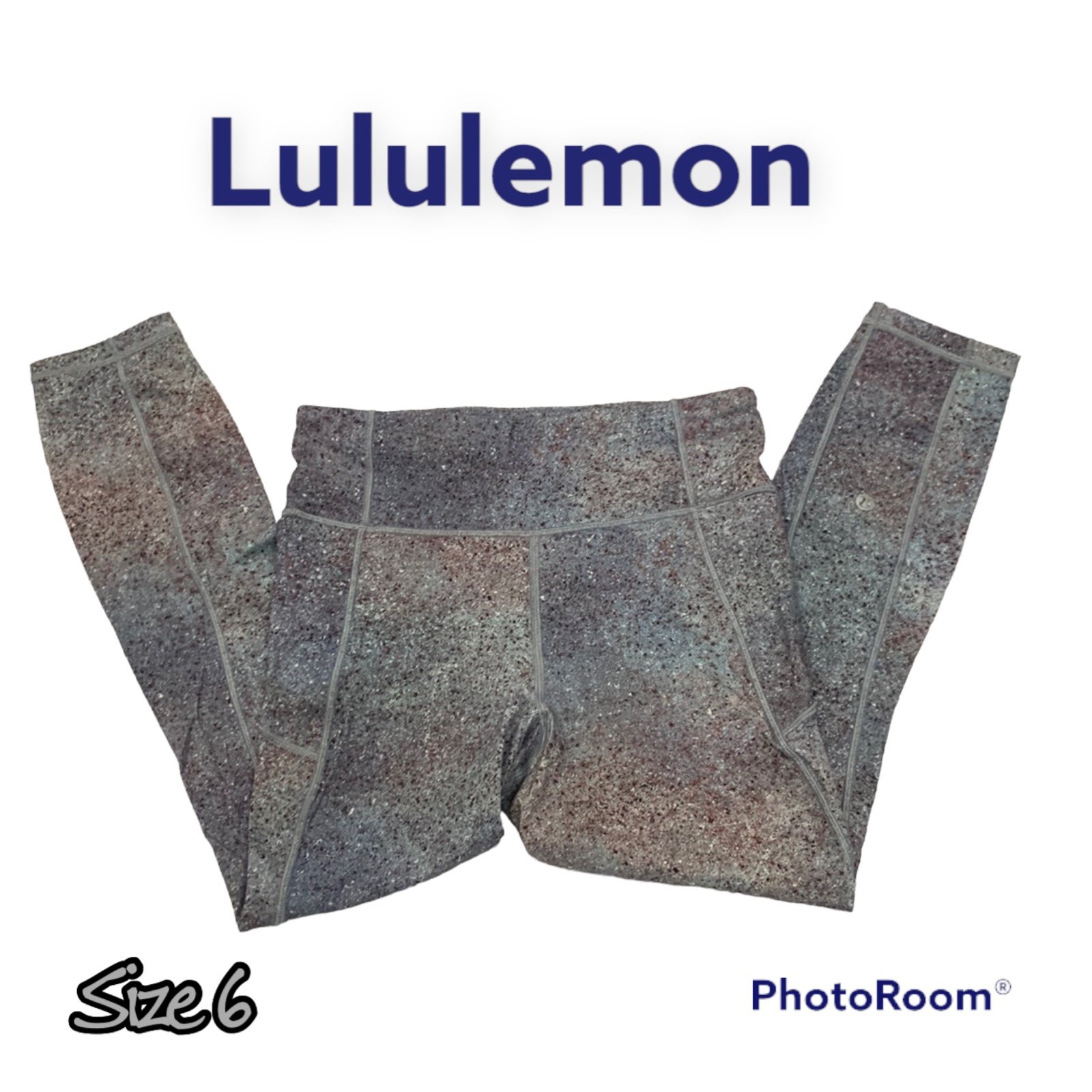 Lululemon Stone/ Pink Paint Splattered Wunder Under Hi Rise 7/8 Leggings Size 6