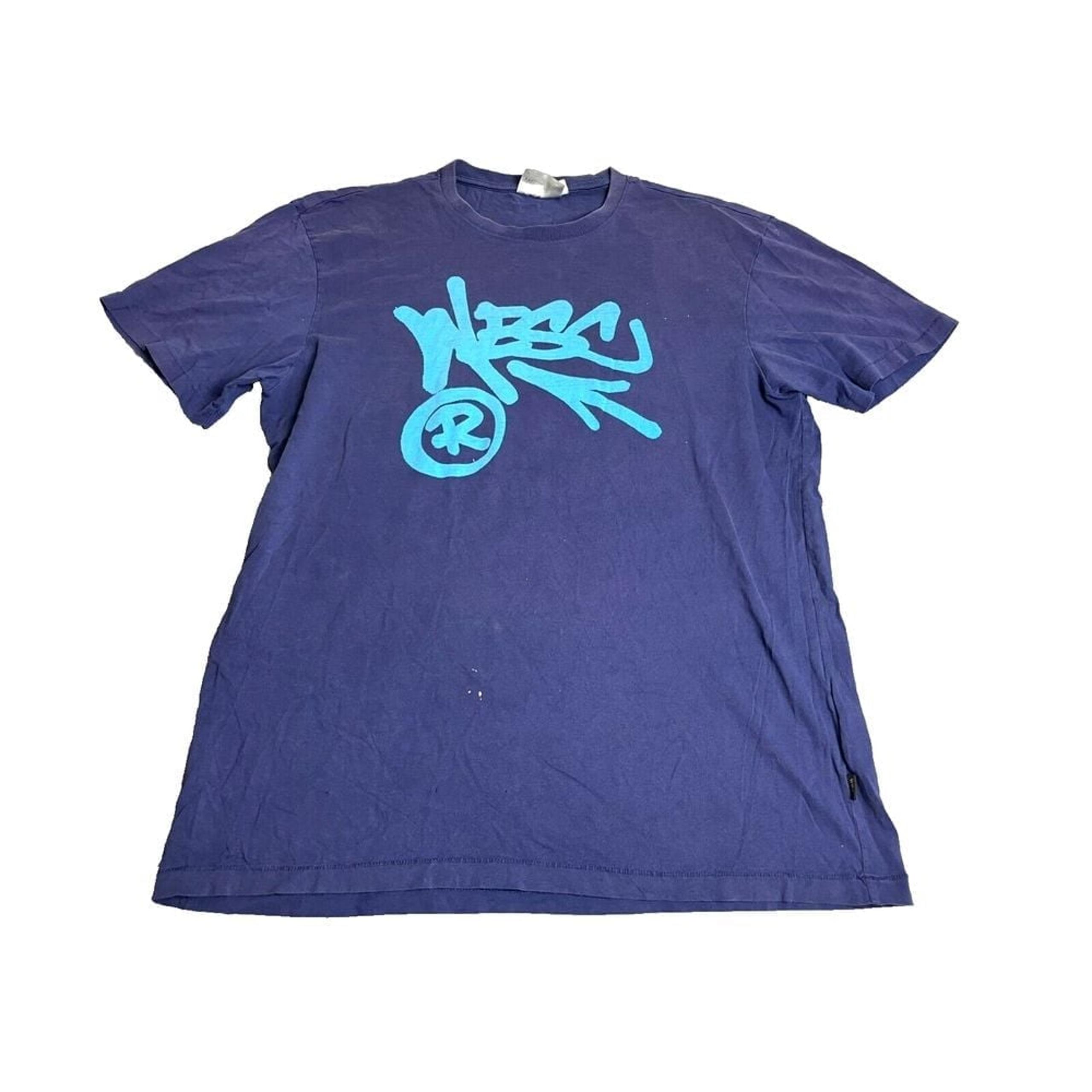 Vintage WeSC Shirt Adult Large Blue Single Stitch Script Logo Streetwear Y2K Men