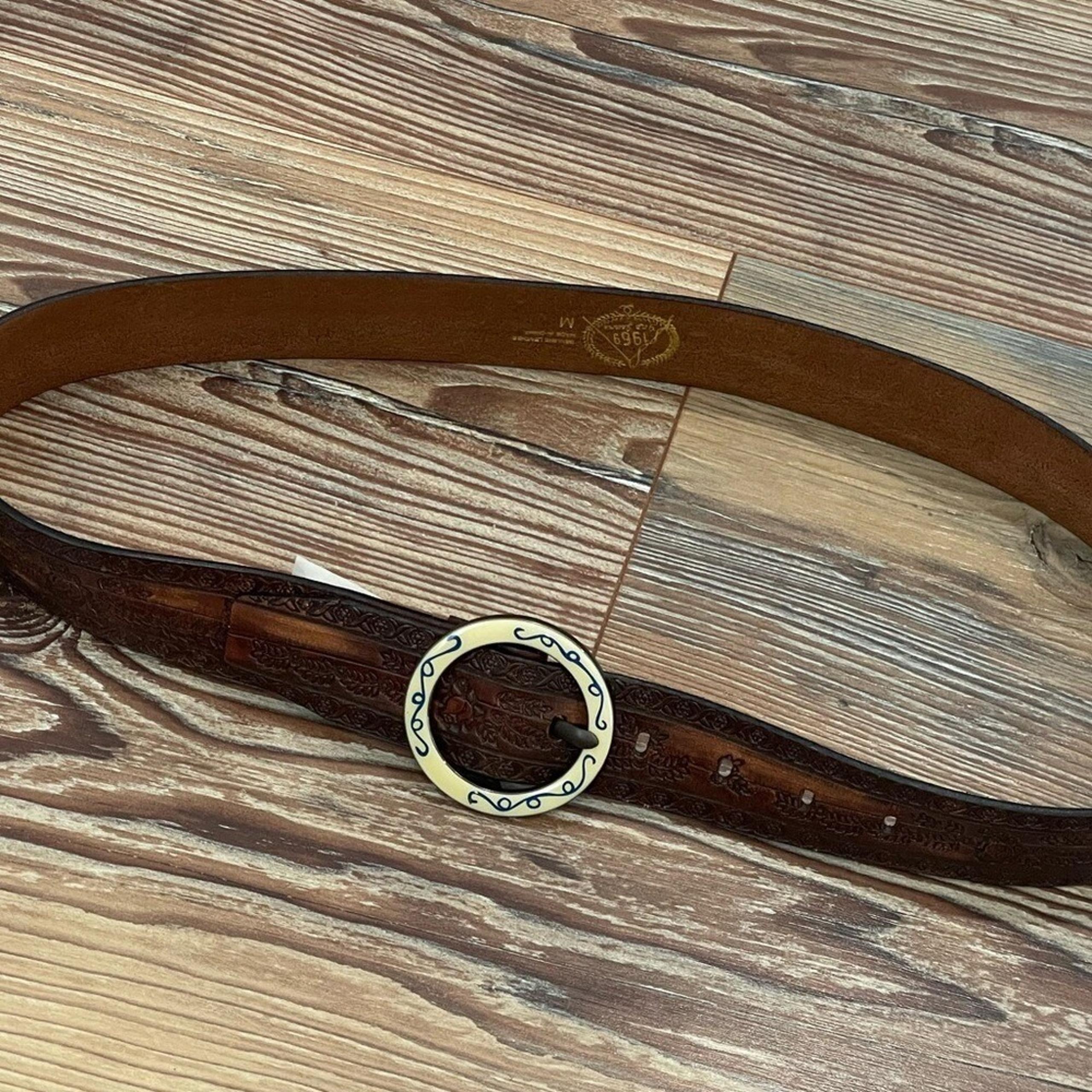 Gap Jeans 1969 M Brown Leather Western Belt with Cream Buckle
