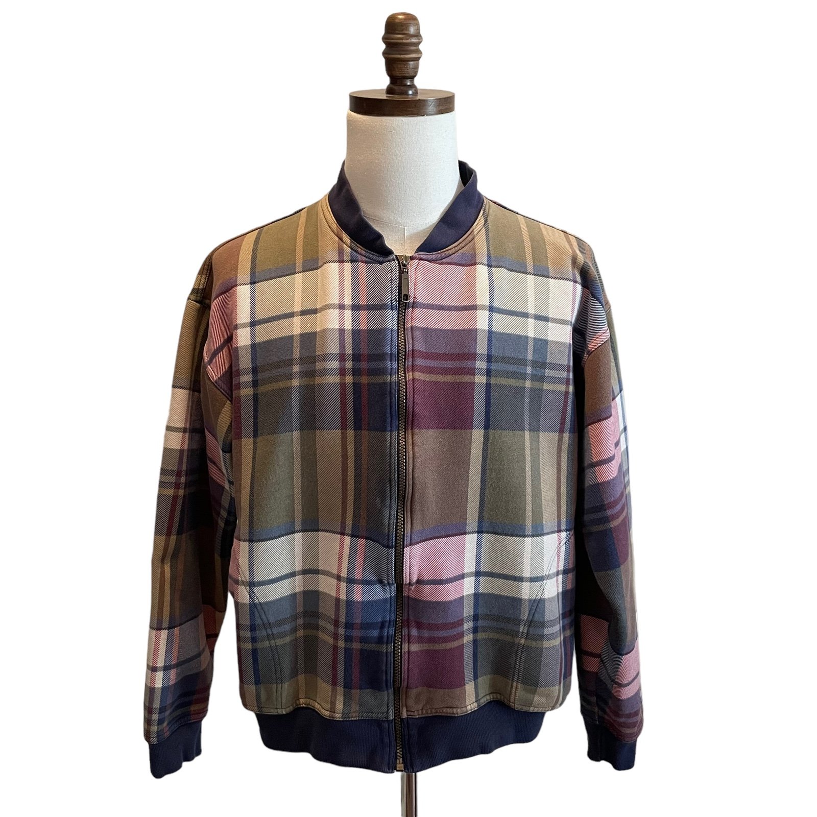 R&Y SPORT Plaid Varsity Bomber Jacket Blue Burgundy Green Large streetwear rare